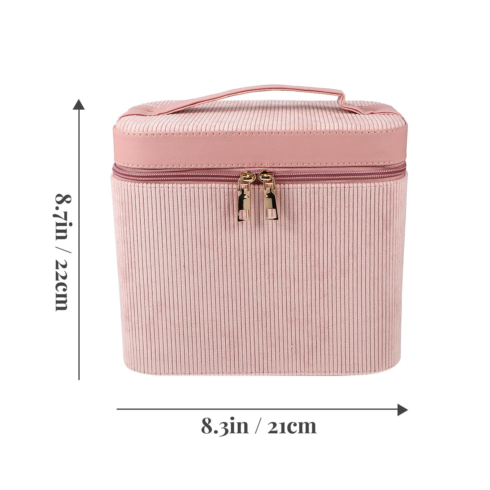Hohopeti Doppellagige Kosmetiktasche Damen mit Spiegel Robuste Reisekosmetiktasche Rosa Tragbarer Kulturbeutel für Make Up und Hautpflege