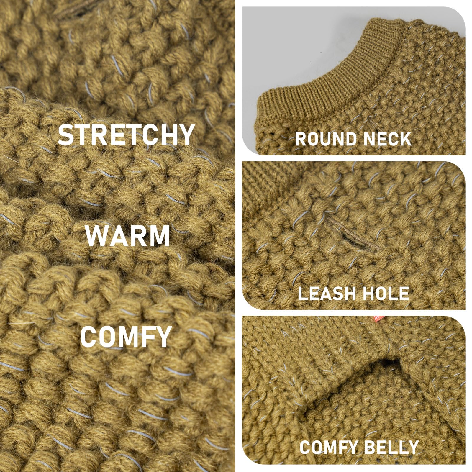 KYEESE Pull pour chien de petite taille avec trou pour laisse - Pull chaud extensible et confortable avec fil réfléchissant - Marron - Taille XS