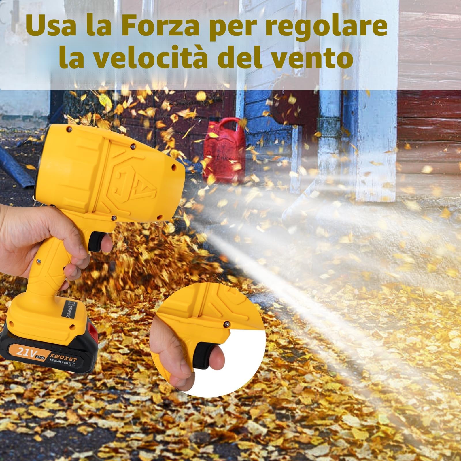 Mini Soffiatore a Batteria con Turbo, 576km/h, 2x21V 3000mAh | Soffiatore leggero in plastica. erba, neve, polvere, trucioli. Adatto per giardino, terrazza, vialetti, garage, auto.