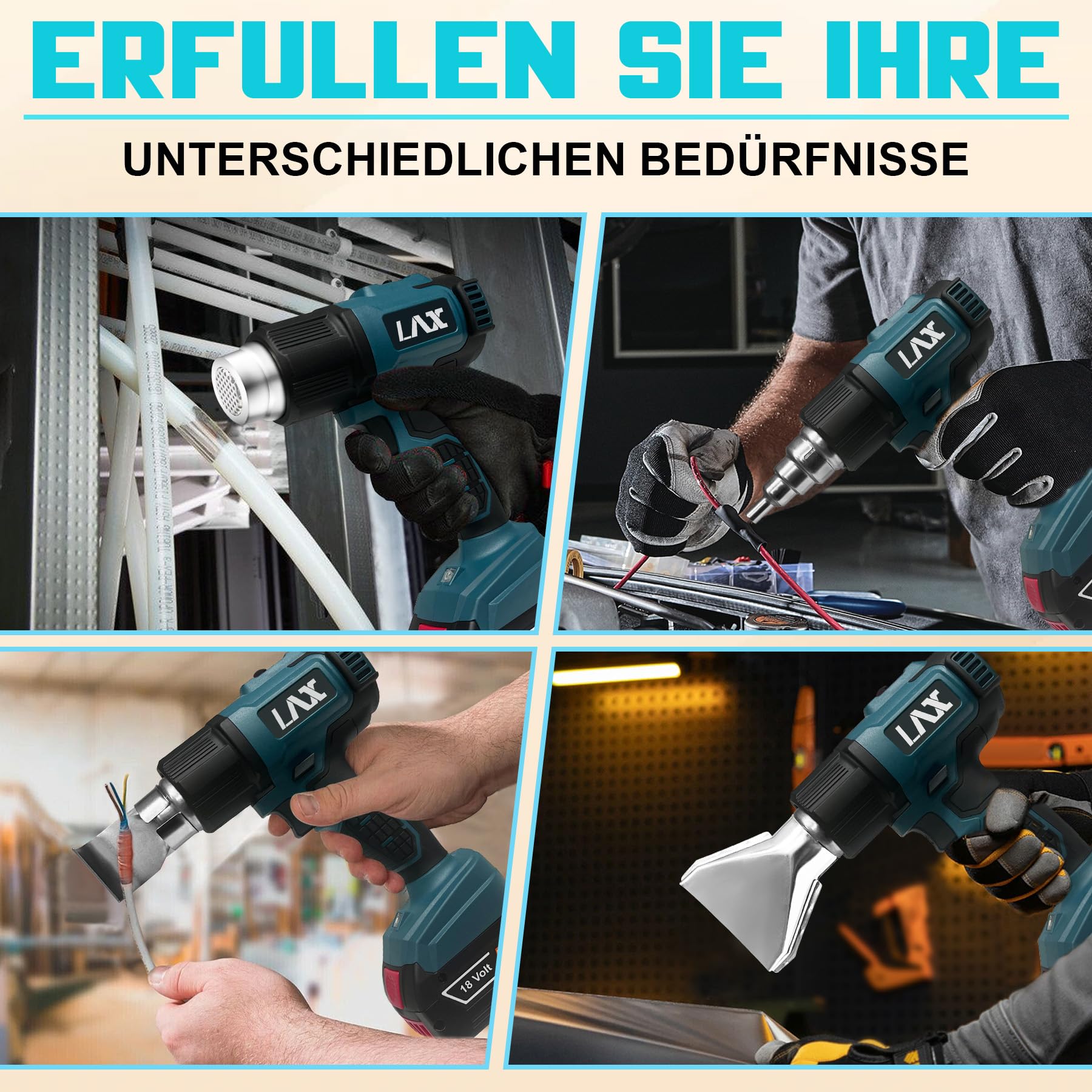 Bosch Professional GBA 18 V/ProCORE18 V - Pistolet à air chaud sans fil - Avec température réglable et contrôle de l'air - Pour bricolage, bricolage, retrait - Sans batterie