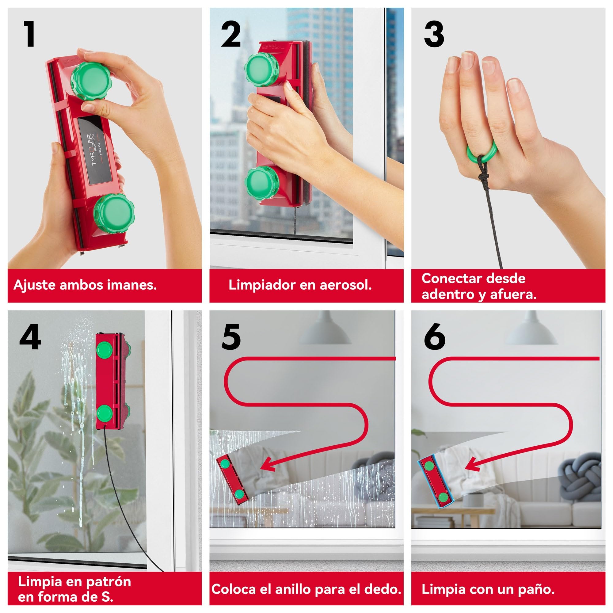 Tyroler limpiacristales magnetico Doble Cristal | Se Adapta a Ventanas de Cristal Simple, Doble y Triple de 2-40 mm | Limpia Ventanas | Limpiador de Cristales magnetico