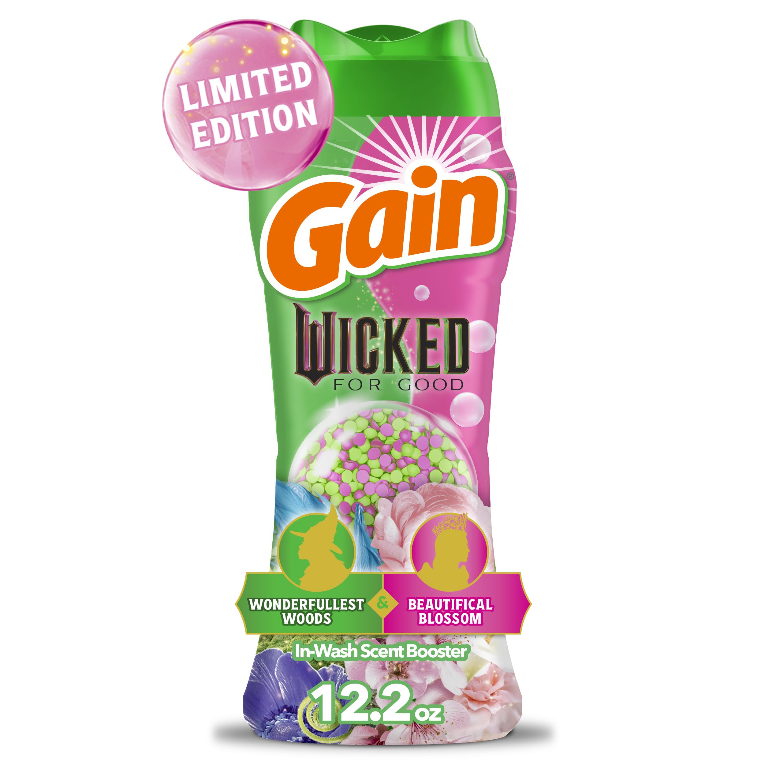 Gain In-Wash Laundry Scent Booster "Wicked: For Good" Limited Edition, Wonderfullest Woods & Beautifical Blossom, 12.2 oz, Fresh Extender + Odor Protection Laundry Beads