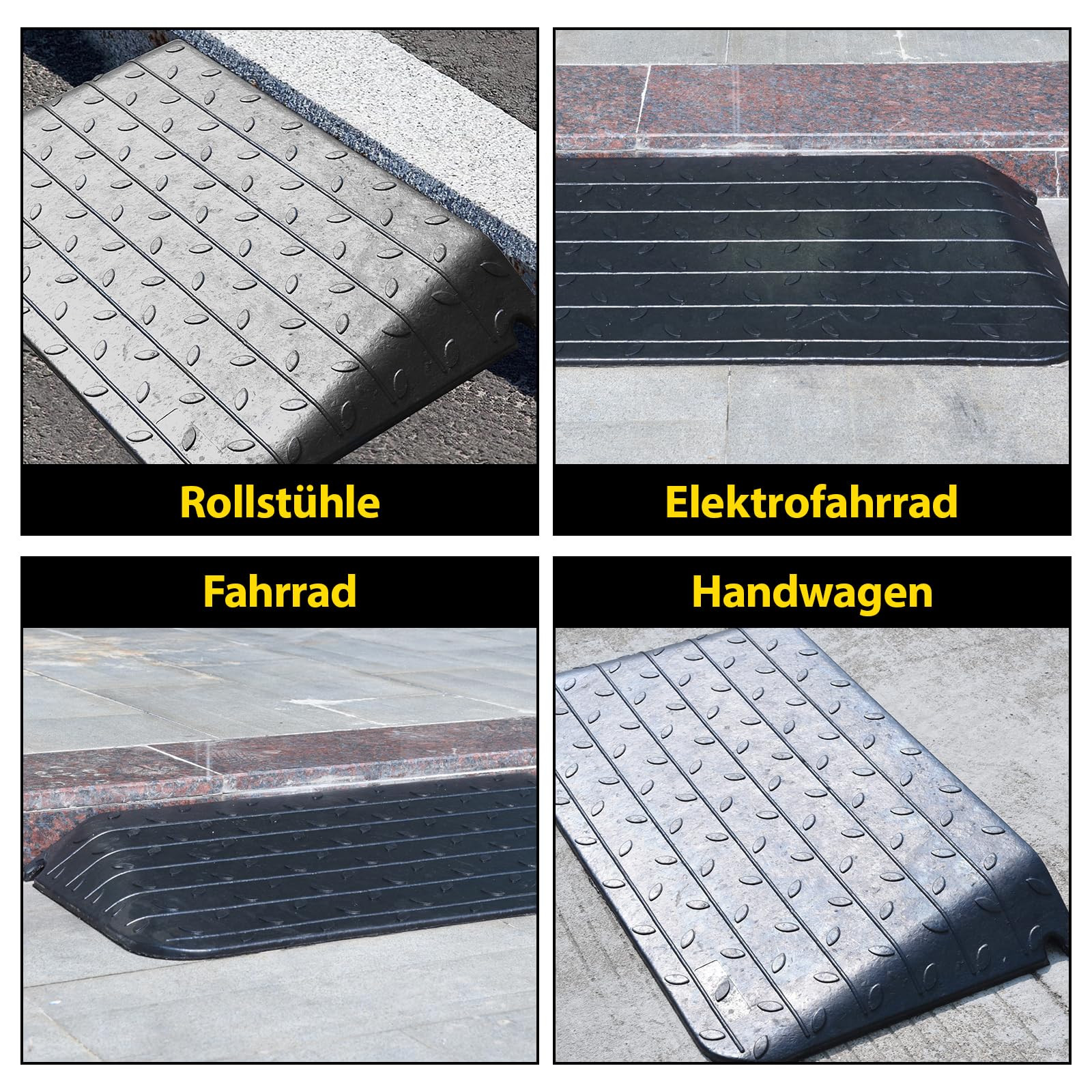 Gumowa rampa do krawężnika, czarna, klin gumowy, rampa dla wózków inwalidzkich, pomoc w najeździe, rampa progowa do drzwi, rampa gumowa (90 x 54 x 9 cm)