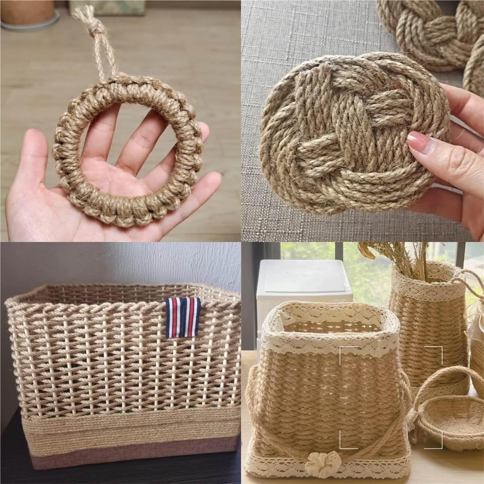 Spago Corda di iuta da 6 mm, spago intrecciato a 4 strati resistente e spesso for giardinaggio, artigianato fai-da-te, raggruppamento, tiragraffi for gatti, decorazioni for la casa
