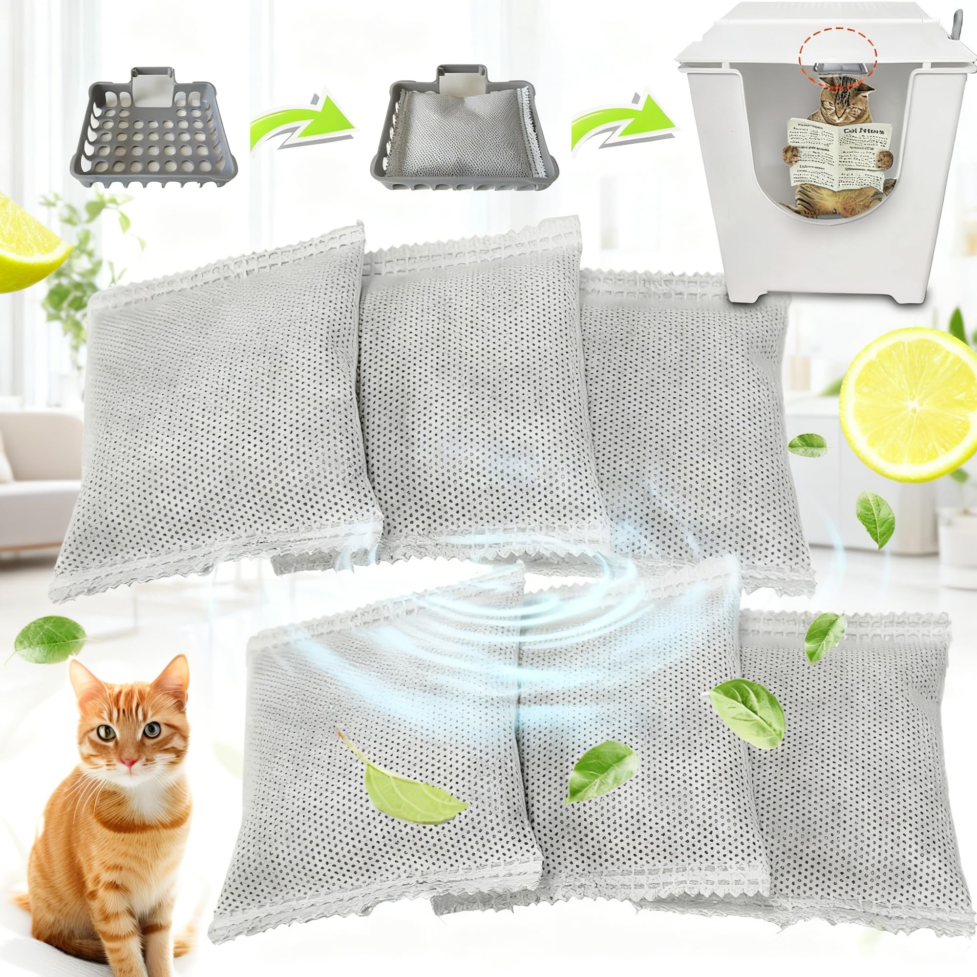 6PCS Activated Charcoal Odor Absorber Bags Compatible with Modkat Flip Cat Litter Box Kit, Natural Freshest Coconut shell Charcoal Bags, Absorb Odors/Control Damp from Pets/Keep Home Fresh