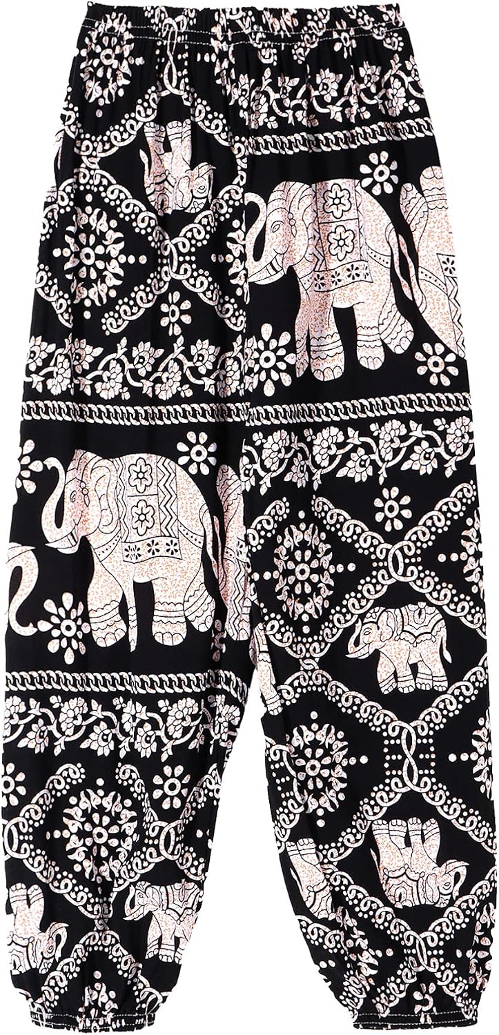 Agoky Girls Elastic Waist Yoga Pants Comfy Vintage Dance Pilates Bloomers Bohemian Harem Pants Beach Trousers Activewear
