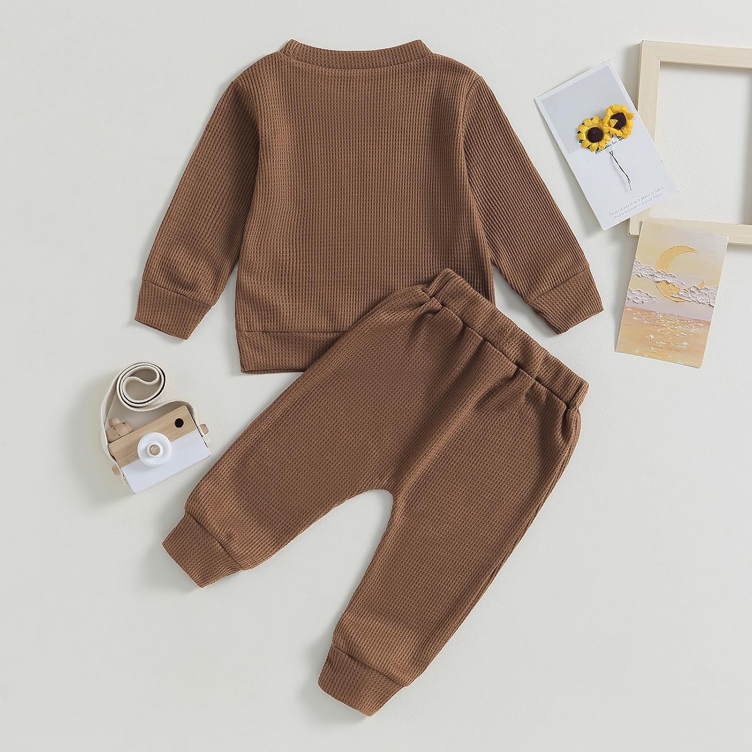 Toddler Baby Boy Clothes Long Sleeve Waffle Little Dude Crewneck Sweatshirt Casual Pants 2Pcs Fall Winter Outfit
