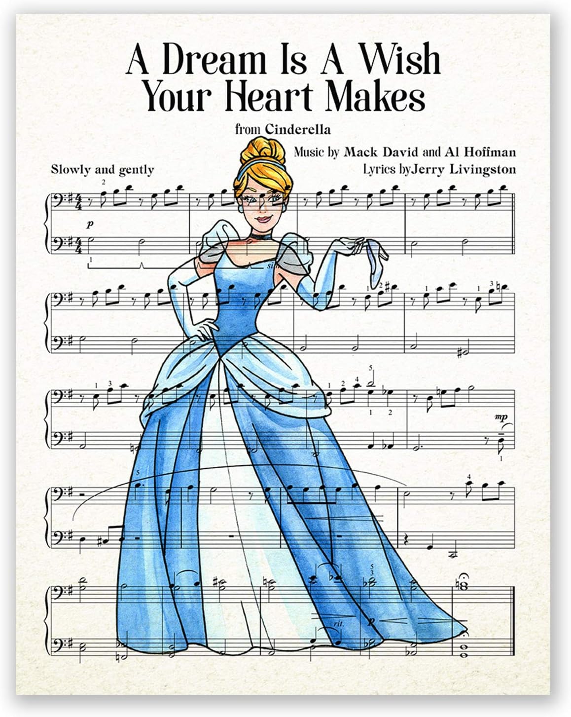 Cinderella Princess Poster // Nursery Wall Art Print // Music Sheet Picture // Baby Girl Room Decor // Birthday Gift // Artwork // Party Decoration // Baby Shower (8x10, Cinderella Cartoon)