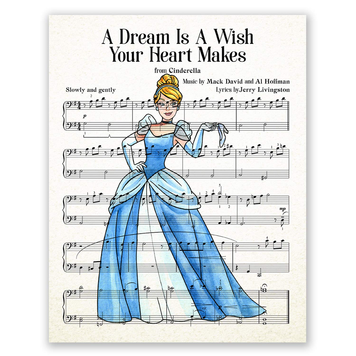 Cinderella Princess Poster // Nursery Wall Art Print // Music Sheet Picture // Baby Girl Room Decor // Birthday Gift // Artwork // Party Decoration // Baby Shower (8x10, Cinderella Cartoon)