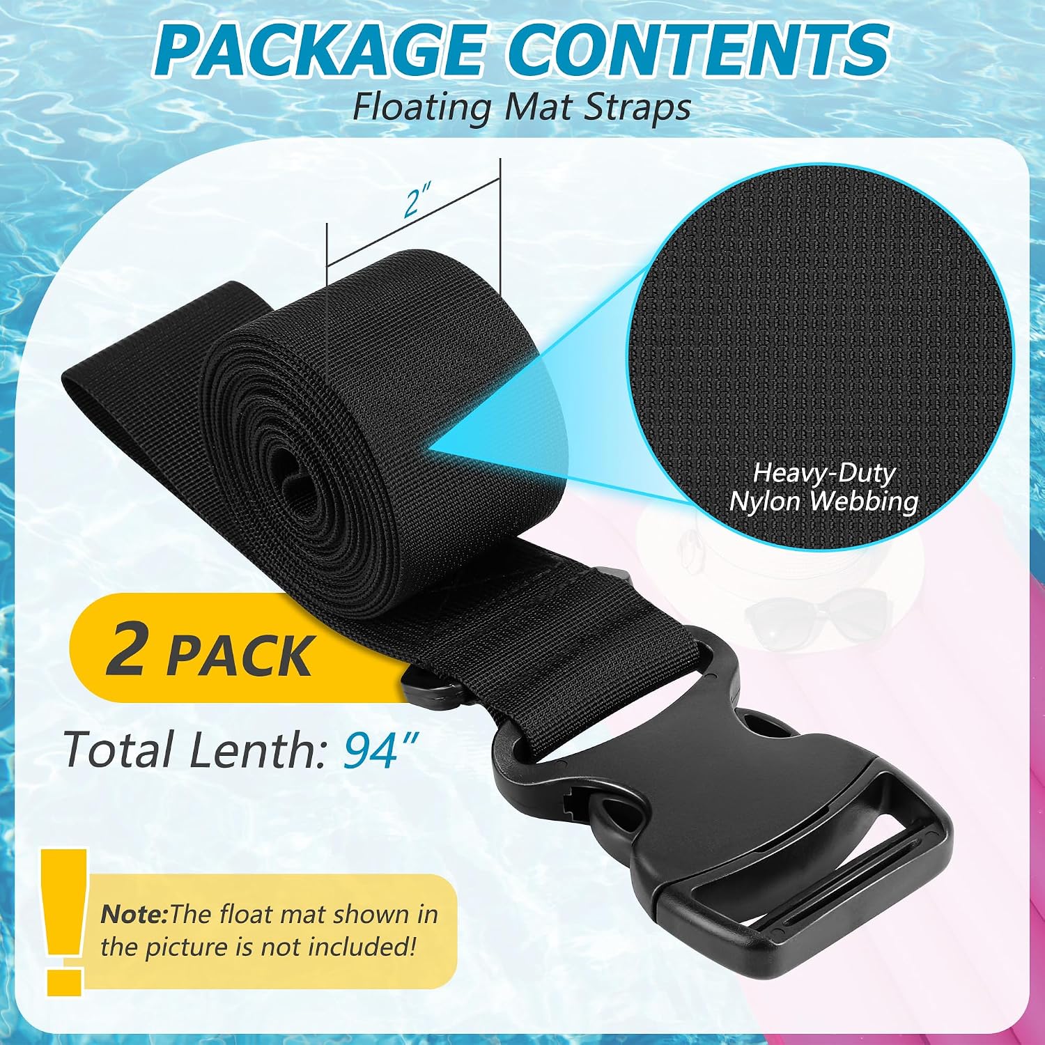 Enhon 2 Pack Floating Mat Straps Nylon with Quick Buckles, 94 Inch image 2