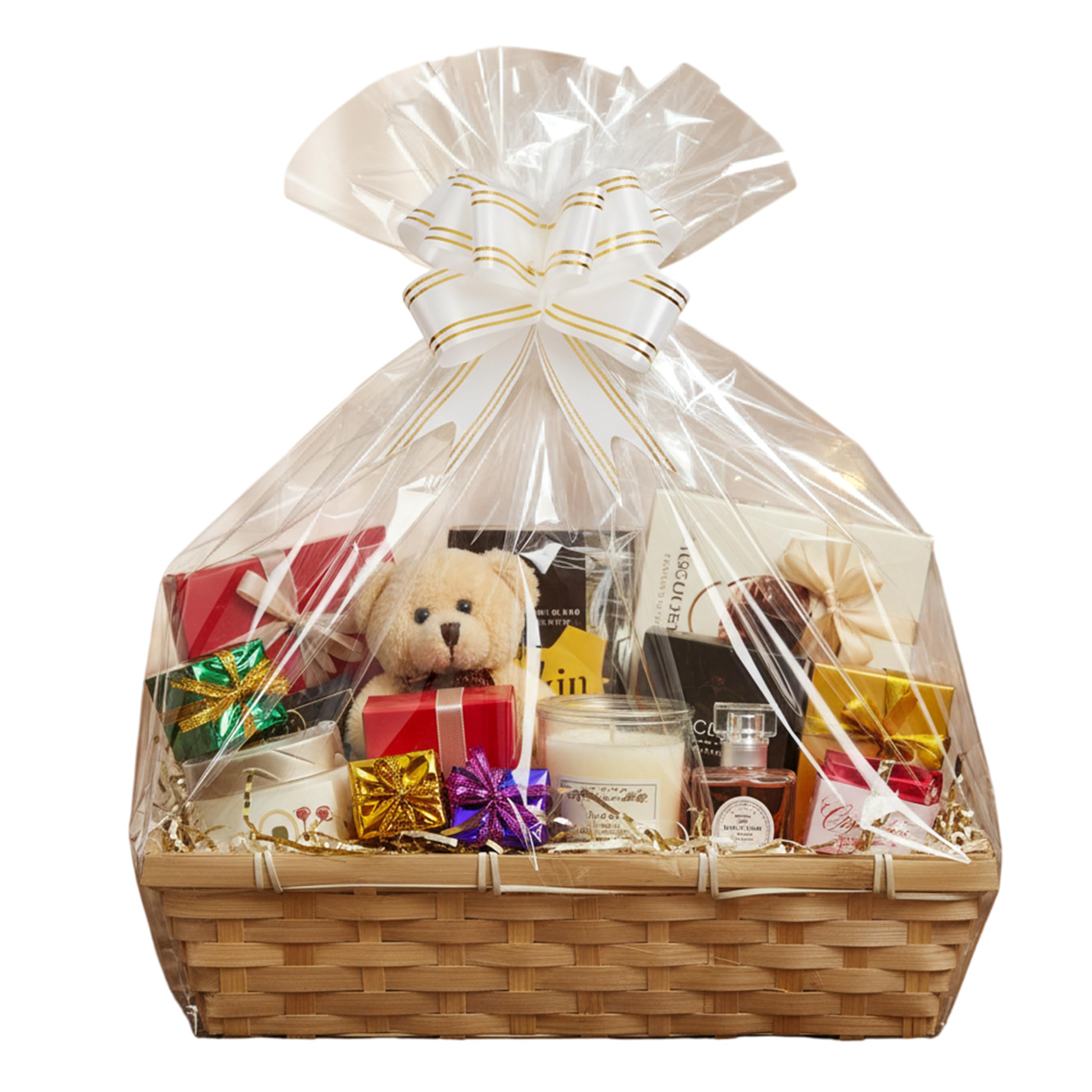 H-Line Christmas Hamper Basket, Rectangular Wicker Gift Baskets, Split Willow Tray, Make Your Own Hampers Kit with Cellophane Wood Shred Bow Set, for Christmas, Parties & Home Decor (Natural)