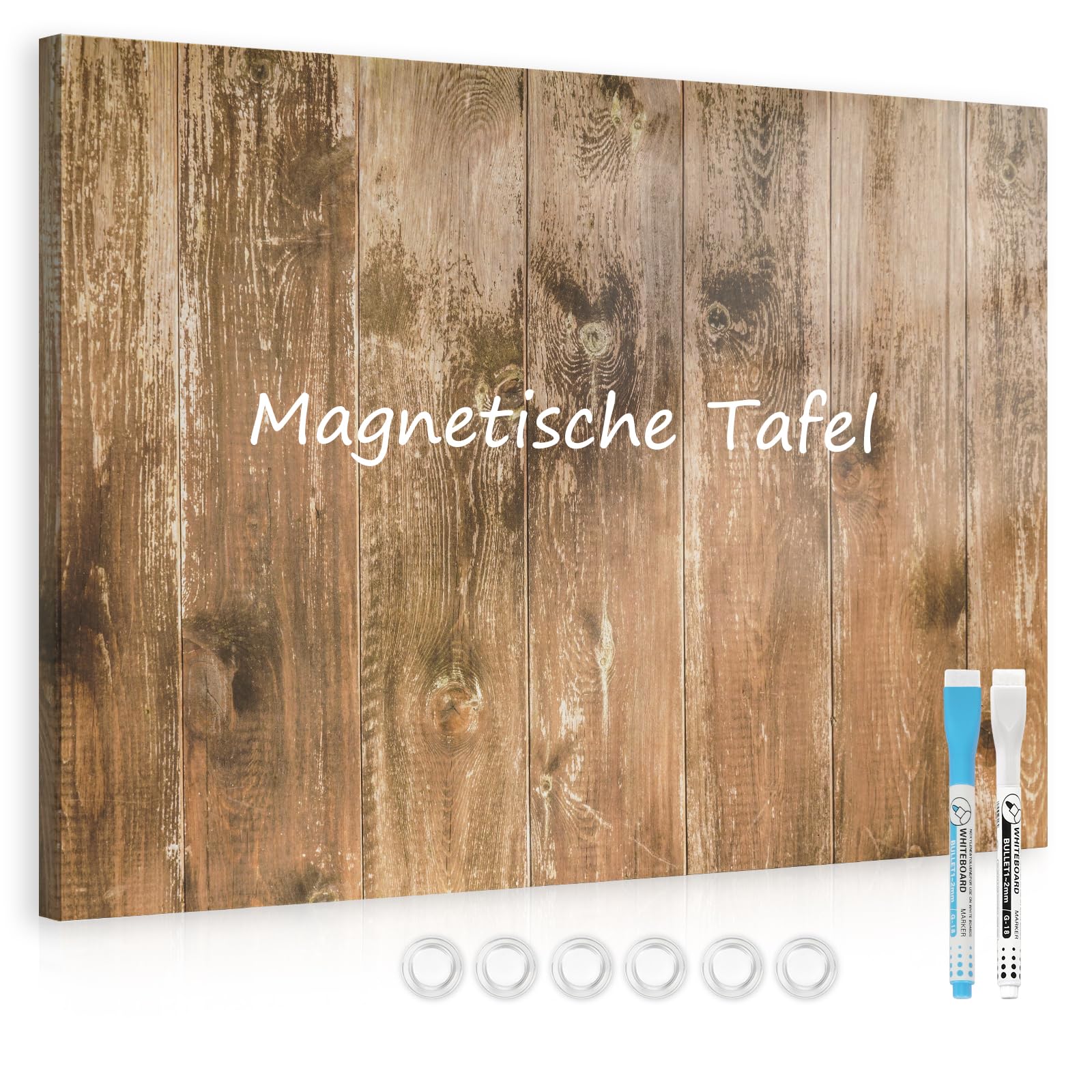 DOLLAR BOSS Tableau blanc magnétique 45x60 cm, tableau mural decoratif | tableau pour magnet, avec 6 aimants 2 stylos, essuyer avec un chiffon humide, planches en bois marron