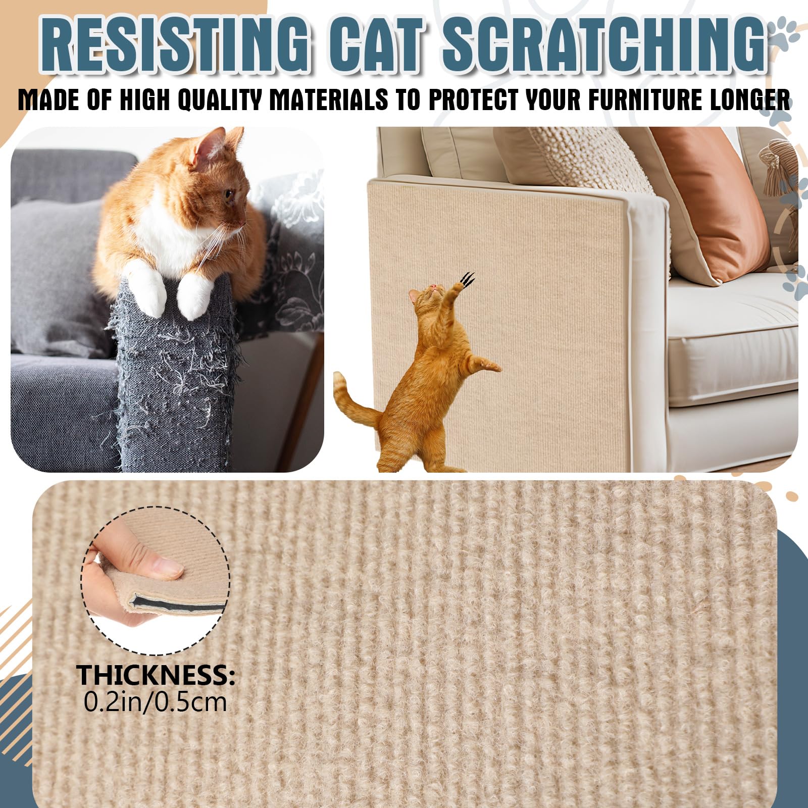 Abbylike 2 protectores de muebles para gatos de 118 x 15.8 pulgadas, autoadhesivo, recortable, protector de sofá, tapete rascador para gatos, tapete antiarañazos, tapete de repuesto para torres (caqui