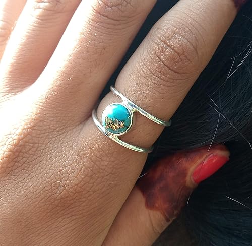 Miniatura 6 de Blue Copper Turquoise Ring, 925 Sterling Silver Ring, Double Band Ring, December Birthstone Ring, Gothic Ring, Wedding Ring, Gift For Her, Gypsy