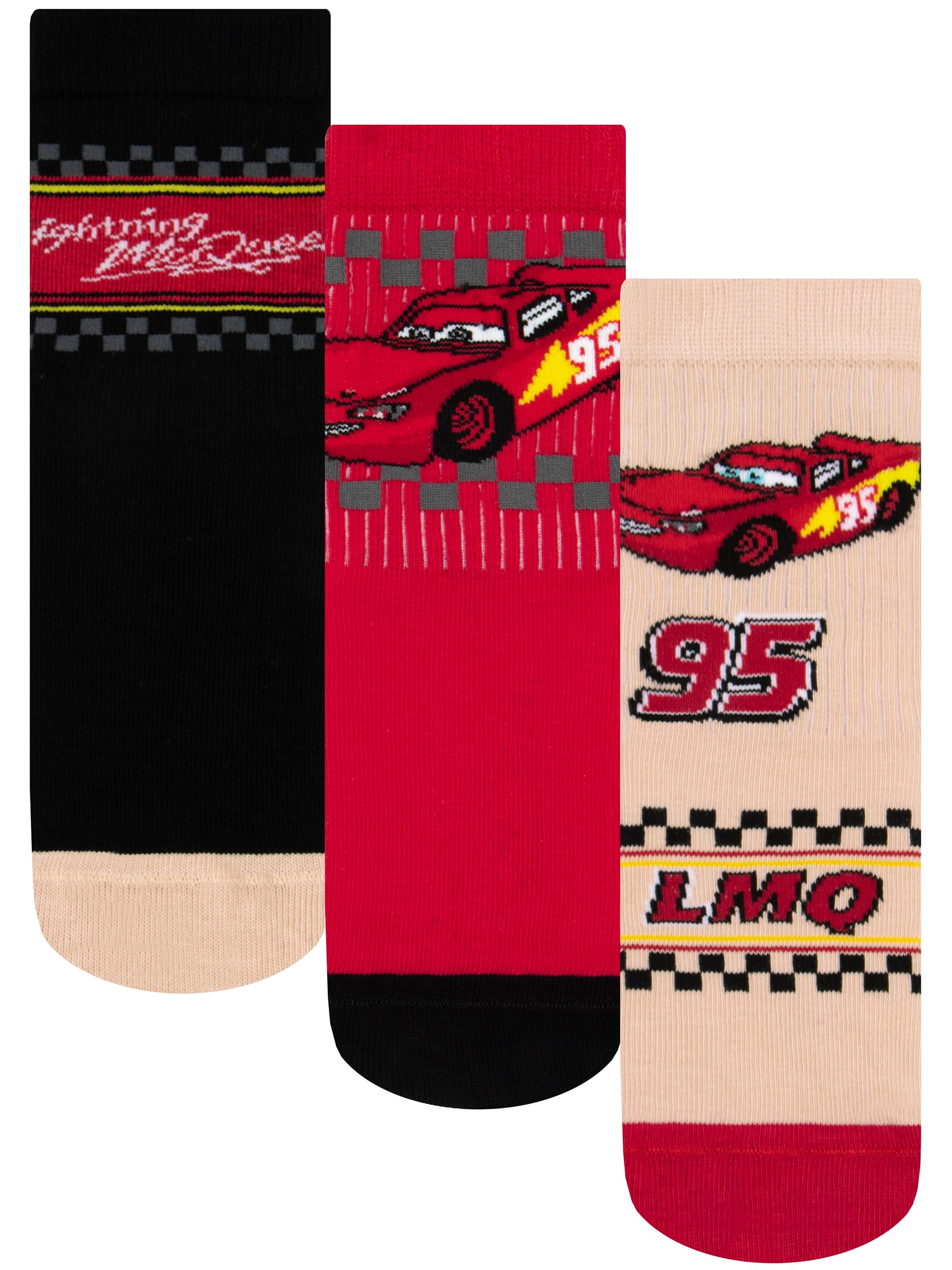 Disney Cars Multipack Boys Socks With Lightning McQueen, 3 Pack Cotton Kids Socks, Ankle Length, Size 9-12