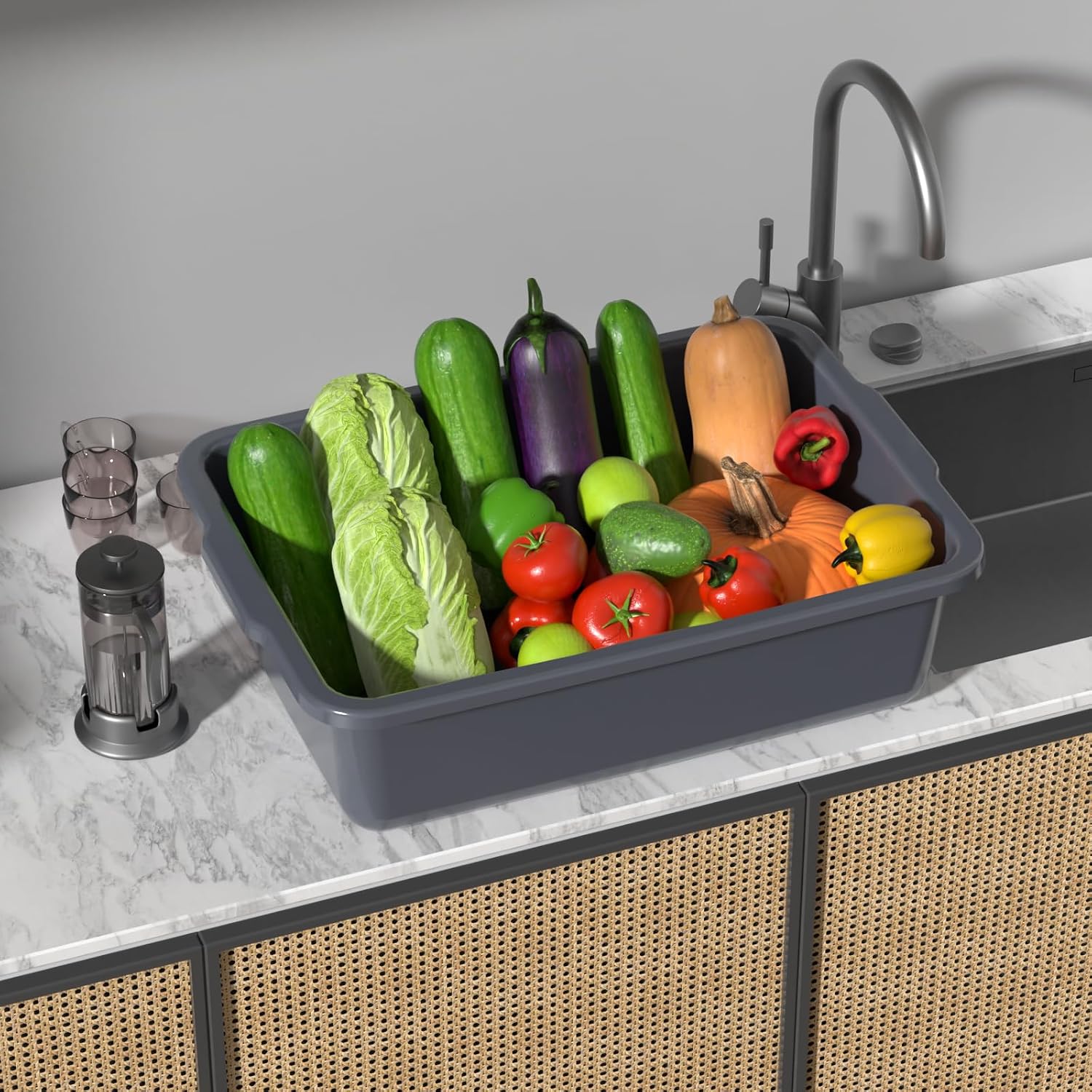 4 Packs 24 L Plastic Commercial Bus Box, Utility Bus Tub Restaurant, Gray