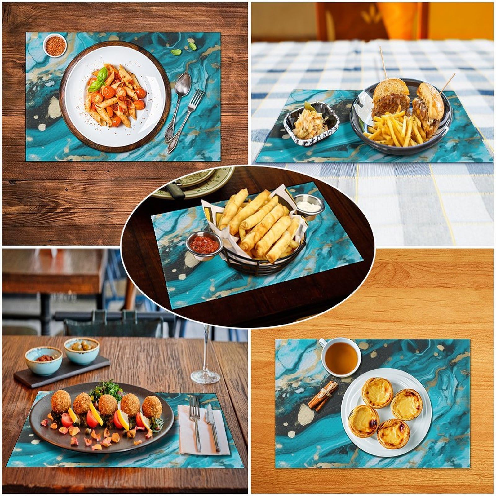 Set di 6 tovagliette all'americana in PVC, lavabili, resistenti al calore, antiscivolo, impermeabili, per interni ed esterni, tavolo da pranzo, cucina, feste e vacanze