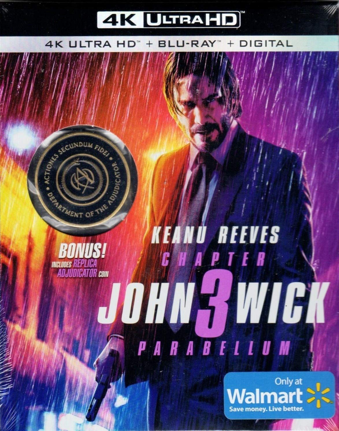 John Wick Chapter 3 Parabellum 4K ULTRA HD BLU RAY Walmart Exclusive with Adjudicator Collector Coin
