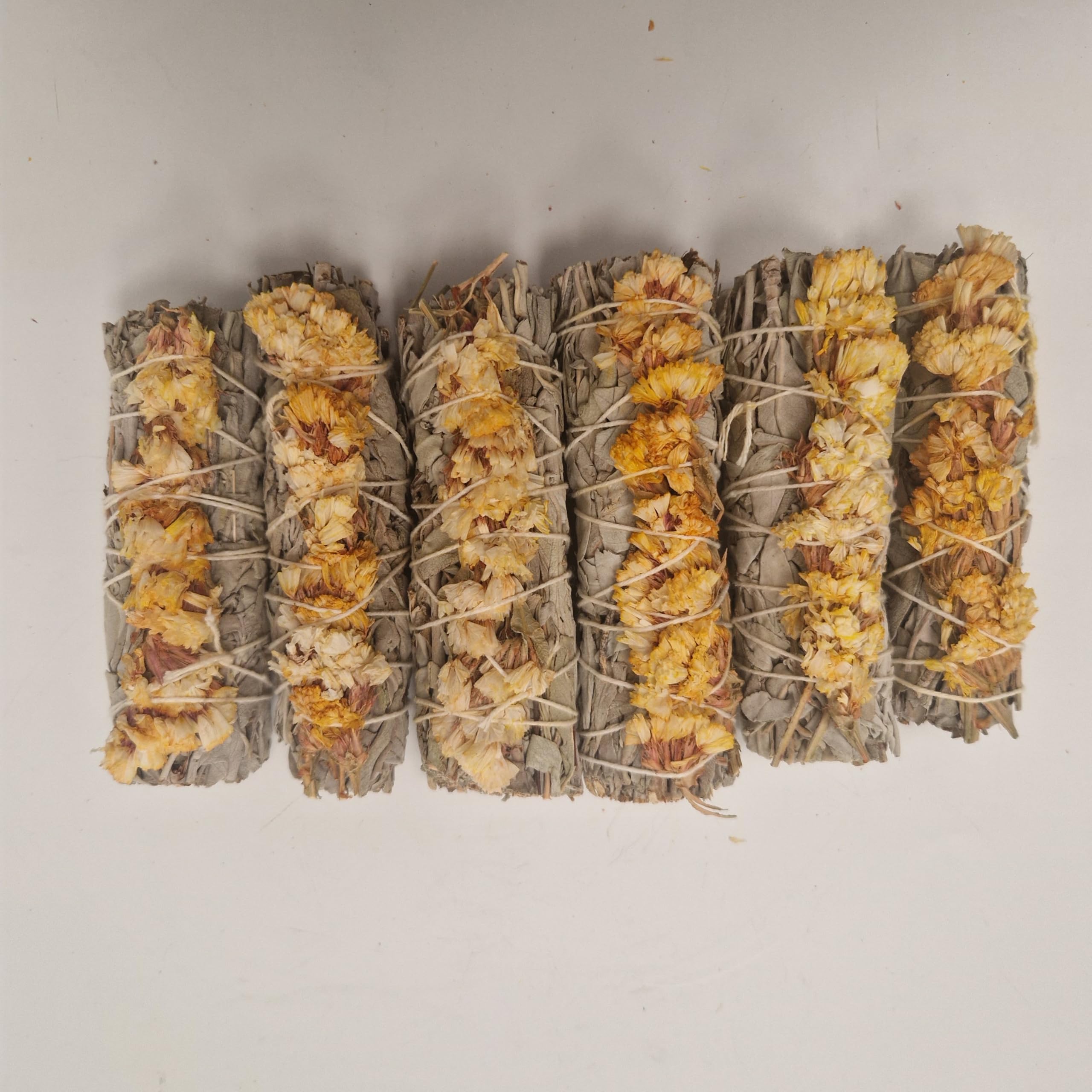 Smudge Stick, White Sage and Yellow Sinuata 4", Pack of 6