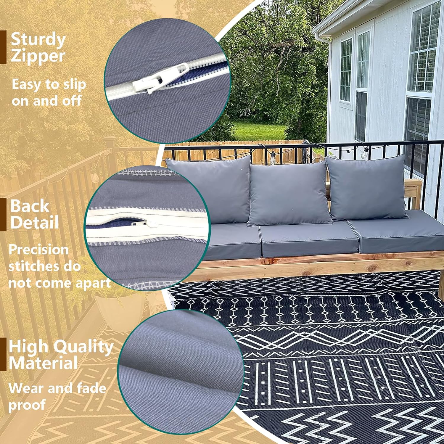 Oslimea Patio Cushion Covers Replacement Set of 4, Water UV Resistant Outdoor Cushion Slipcovers with Zipper Chair Seat Cushion Covers for Outdoor Furniture (24 x 20 Inch, 24 x 24 x 4 Inch, Grey)