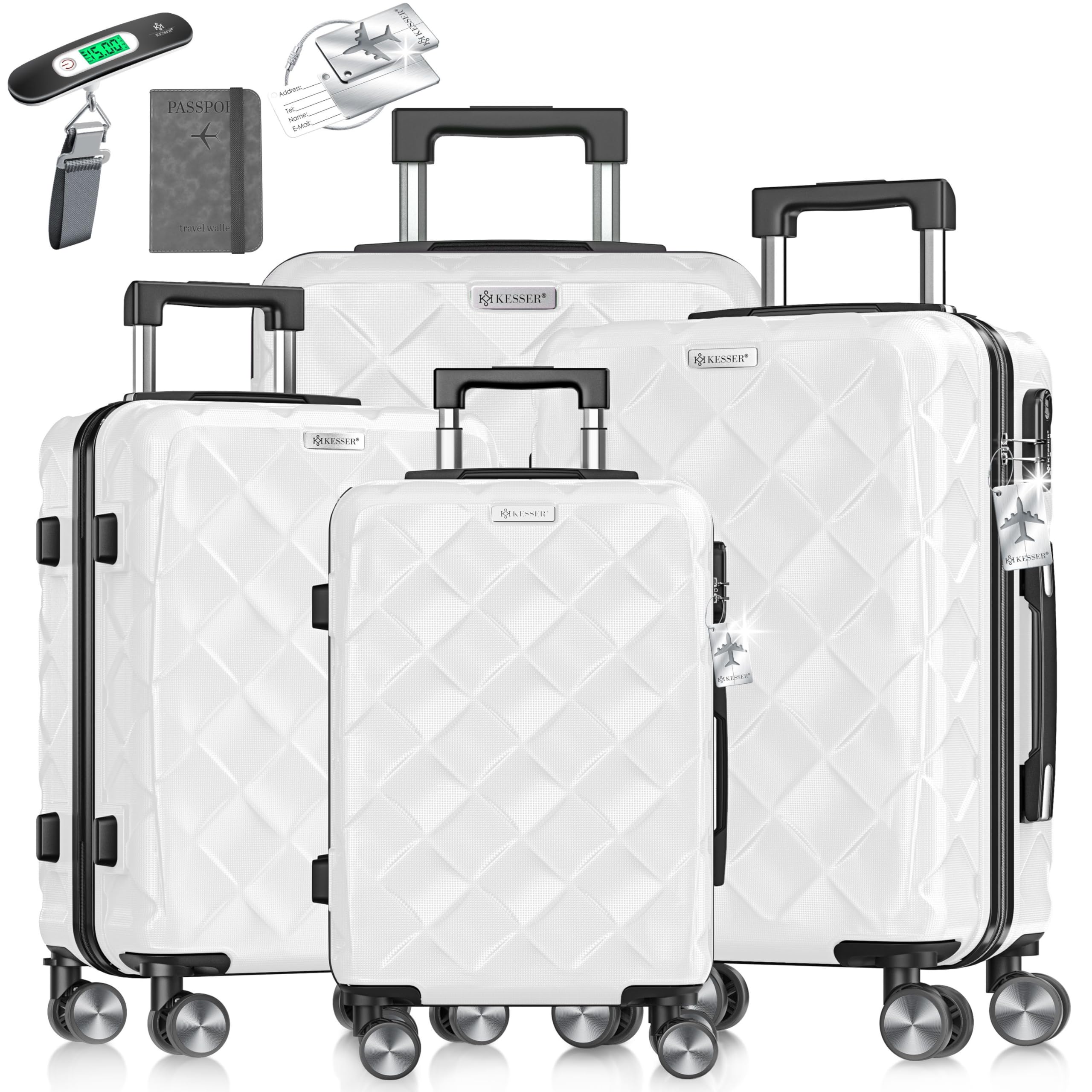 KESSER® Reisekoffer Set 4-teilig | Kofferset ABS Hartschalenkoffer mit Zahlenschloss, Kofferwaage & Reisebrieftasche 360° Rollen | Handgepäck & große Koffer für Business & Reise Trolley Snow White