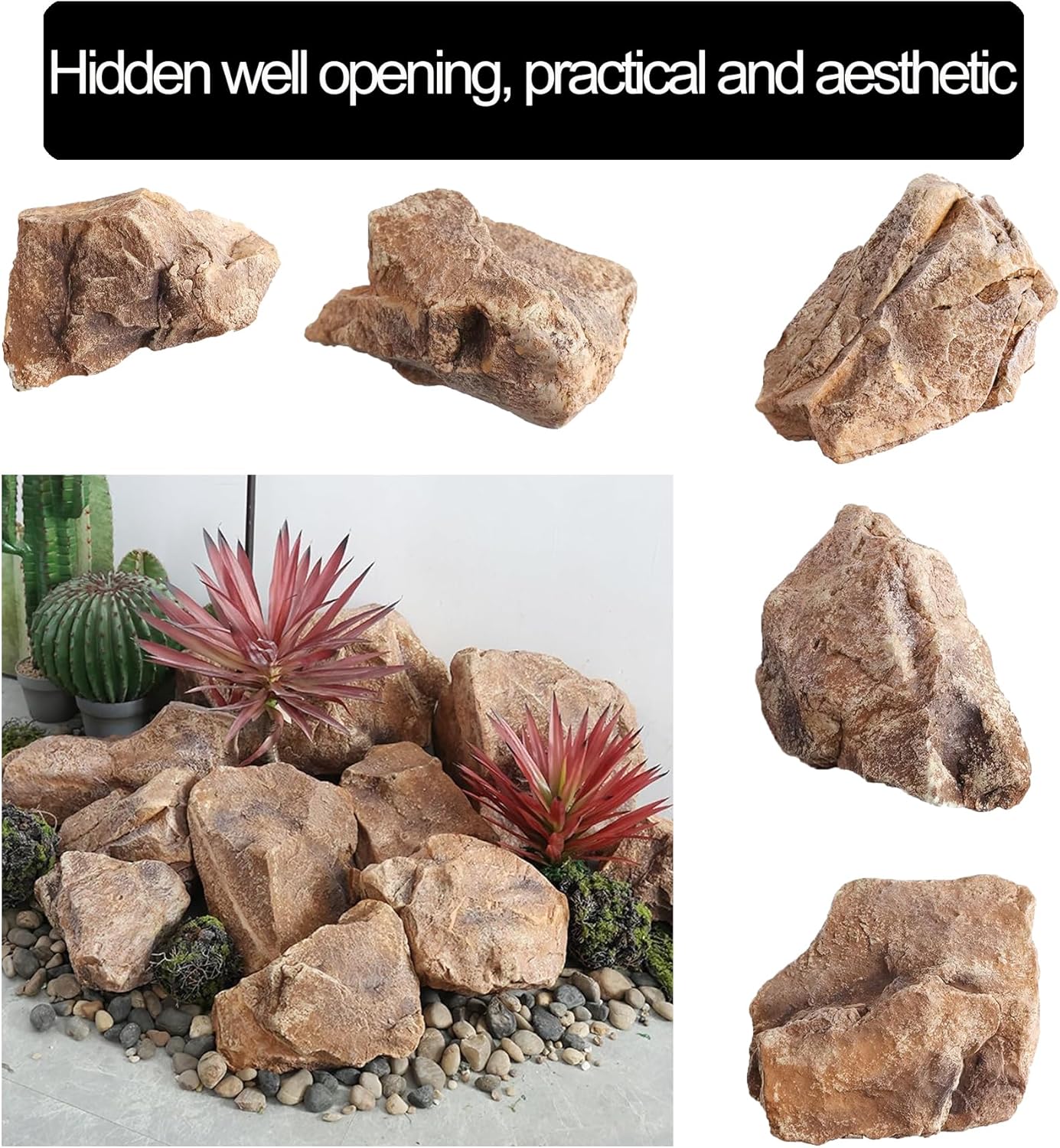 New Artificial Fake Boulder, Realistic Natural Pattern Fake boulders Fake Rock, Faux Landscape Rock Outdoor Artificial Rocks for Landscaping Yard Garden Decoration (32x25x17cm/12.6x9.8x6.7in)