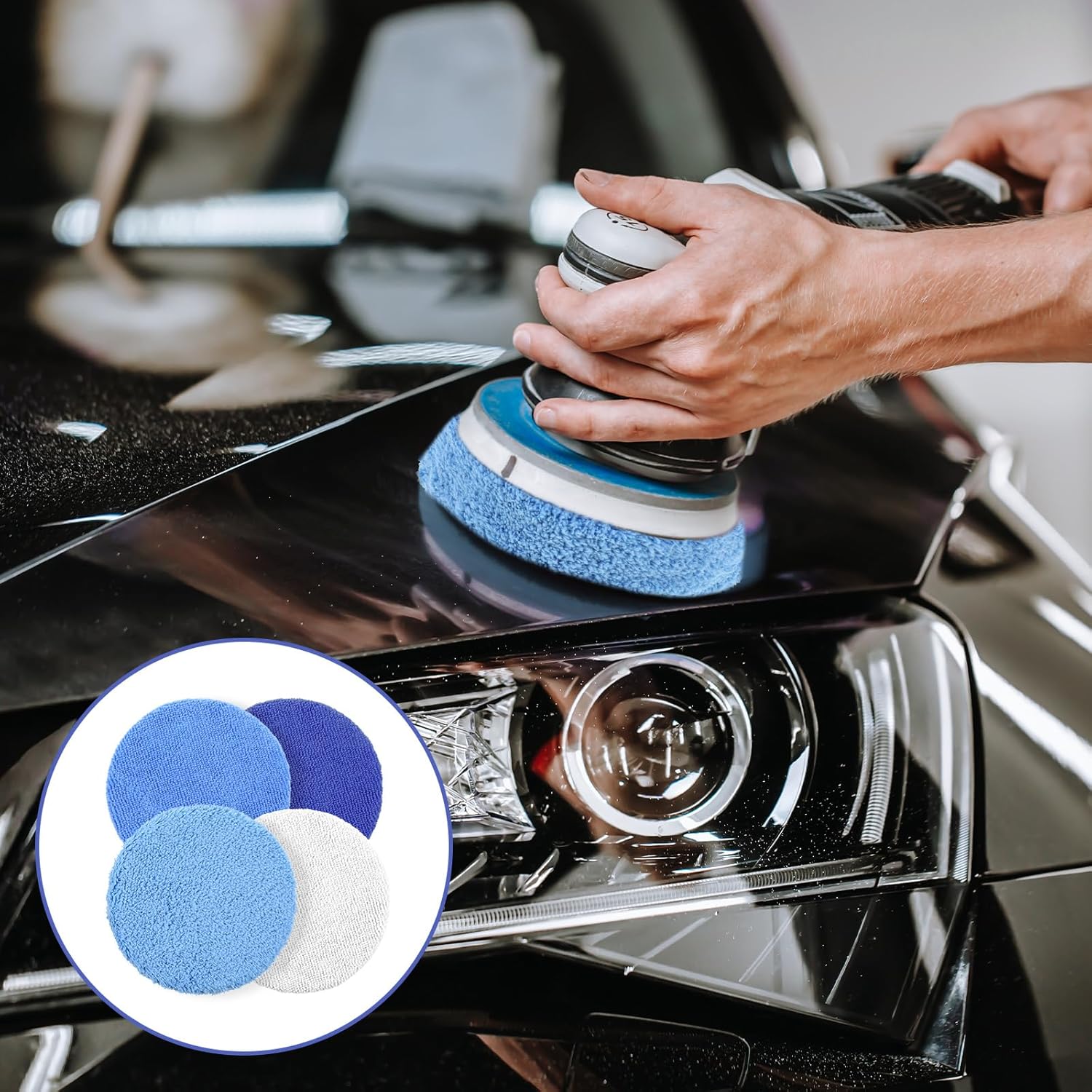 8 PCS Car Buffing Pads 5-6 Inch Car Polishing Pad Bonnet, 4 Colors Orbital Buffer Pads Microfiber Polish Pad Cars Buffer Polisher Waxing Covers Kit for Vehicle Automobile Glass Cleaning and Polish - Image 3