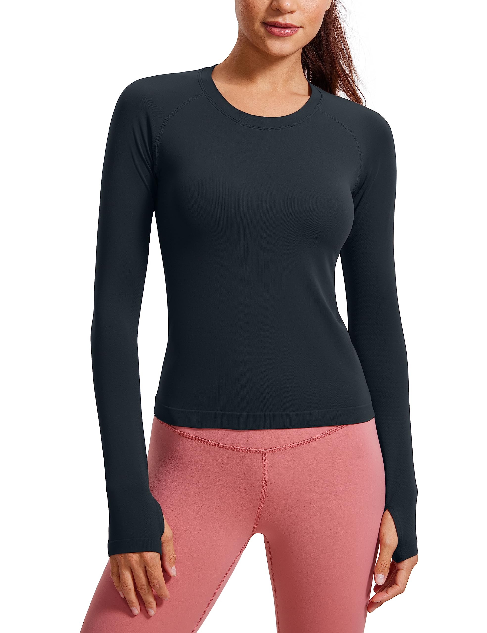 CRZ YOGAWomens Seamless Workout Long Sleeve Shirts Quick Dry Gym Athletic Tops Breathable Running Yoga T-Shirts