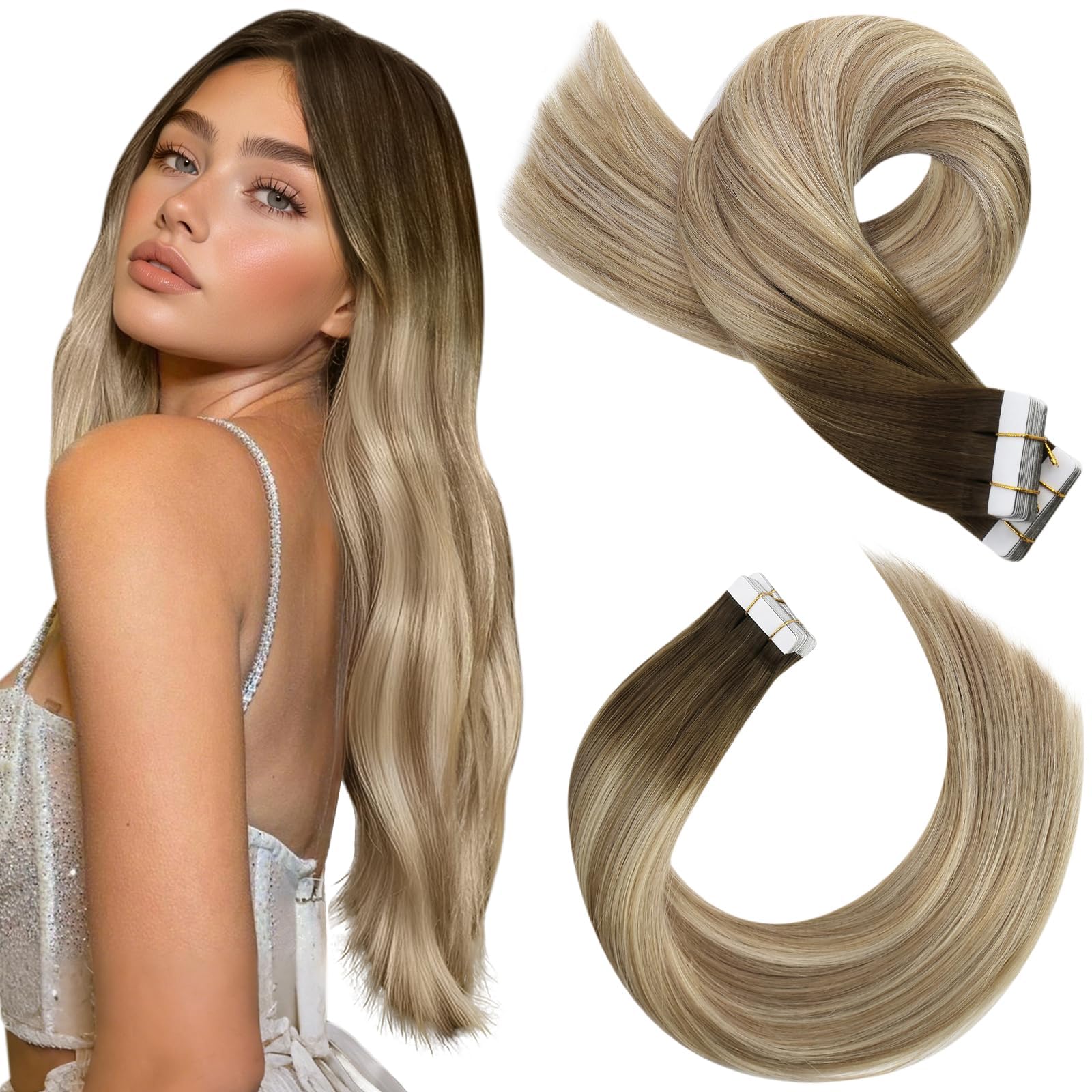 Moresoo Extension Adesive 40 e 45 cm #3/8/22 Capelli Veri Bundle
