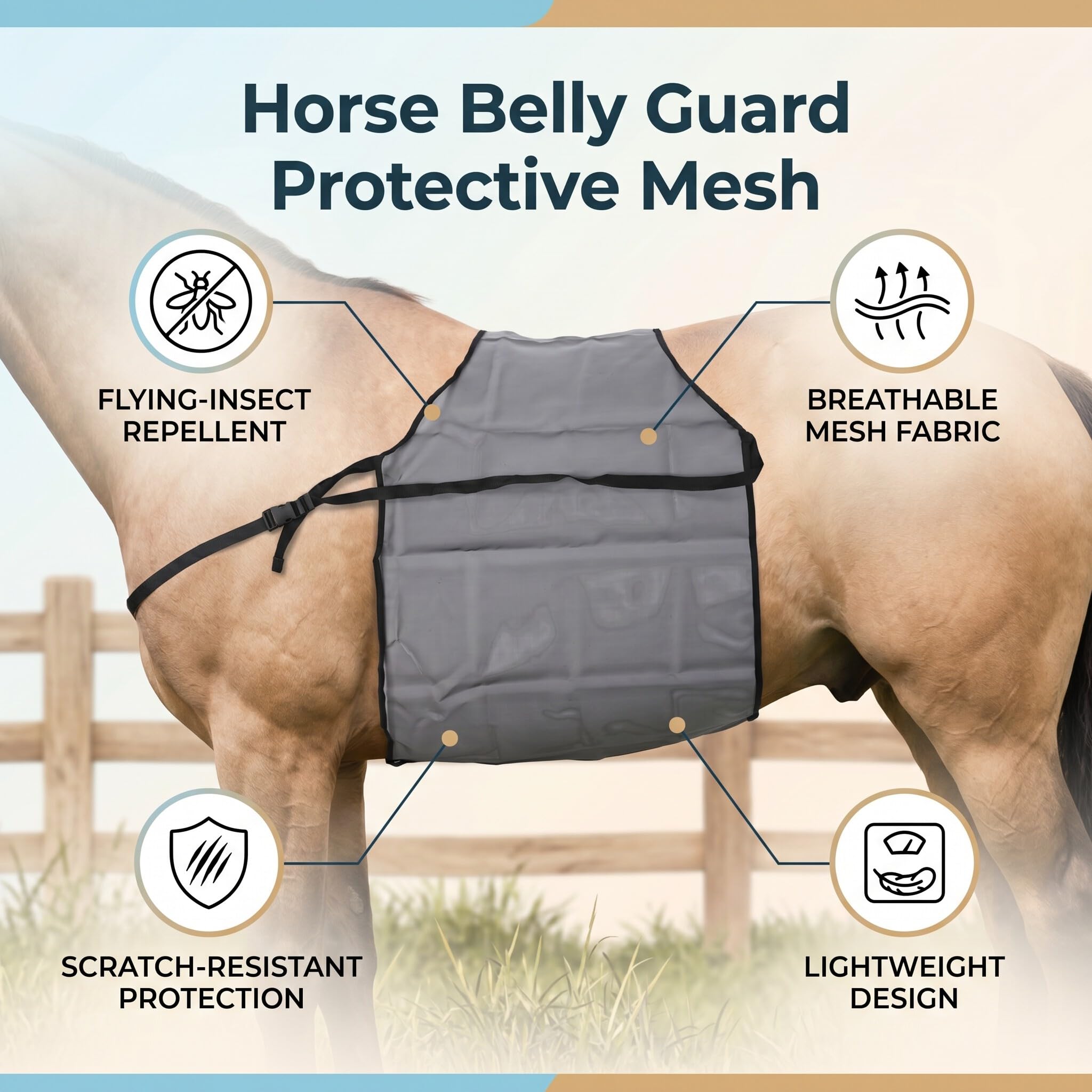 Red Protectora para el Vientre de Caballo, Cubierta Protectora Voladora Resistente a los Arañazos, Protector Ligero para el Vientre, para Entrenamiento de Equitación
