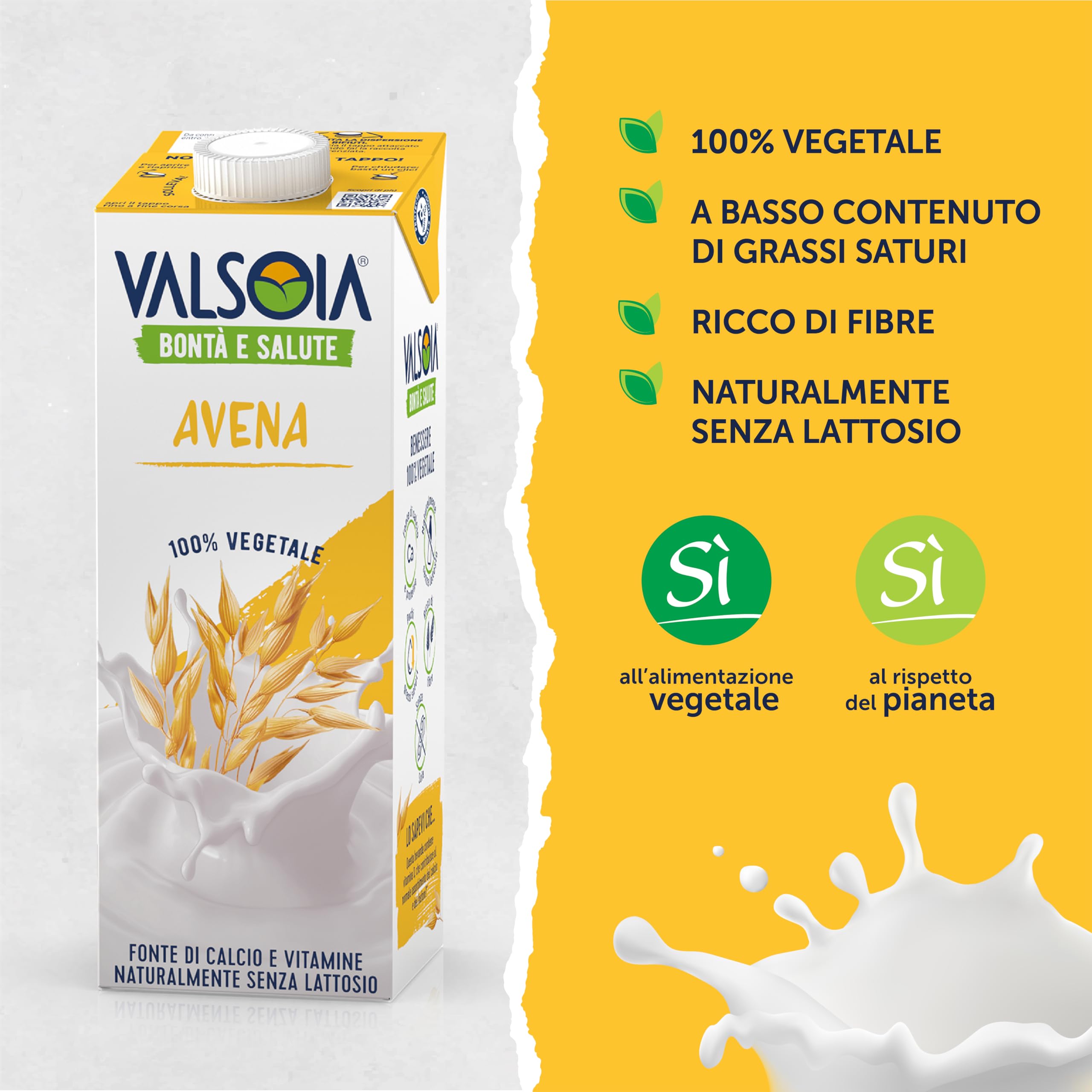 Valsoia - Bevanda Avena Drink, Box da 10 Tetra Brik da 1000 ml, 100% Vegetale, Senza Lattosio, con Calcio e Vitamine, Ideale anche per Vegani e Vegetariani, può Contenere Tracce di Glutine