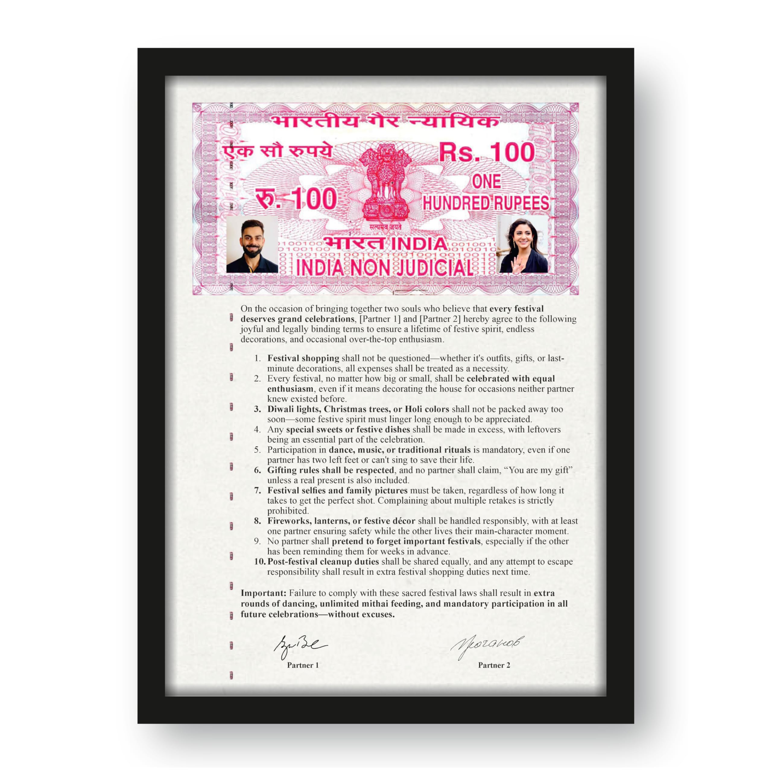 Festival-Loving Couple Relationship Contract Photo Frame – 9.25 x… – view 2