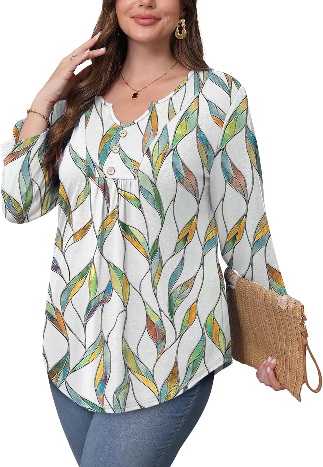 WIHOLL Womens Tops Fall Fashion Must Have 3/4 Length Sleeve Shirts Business Casual Outfits Basic Tees - Image 4