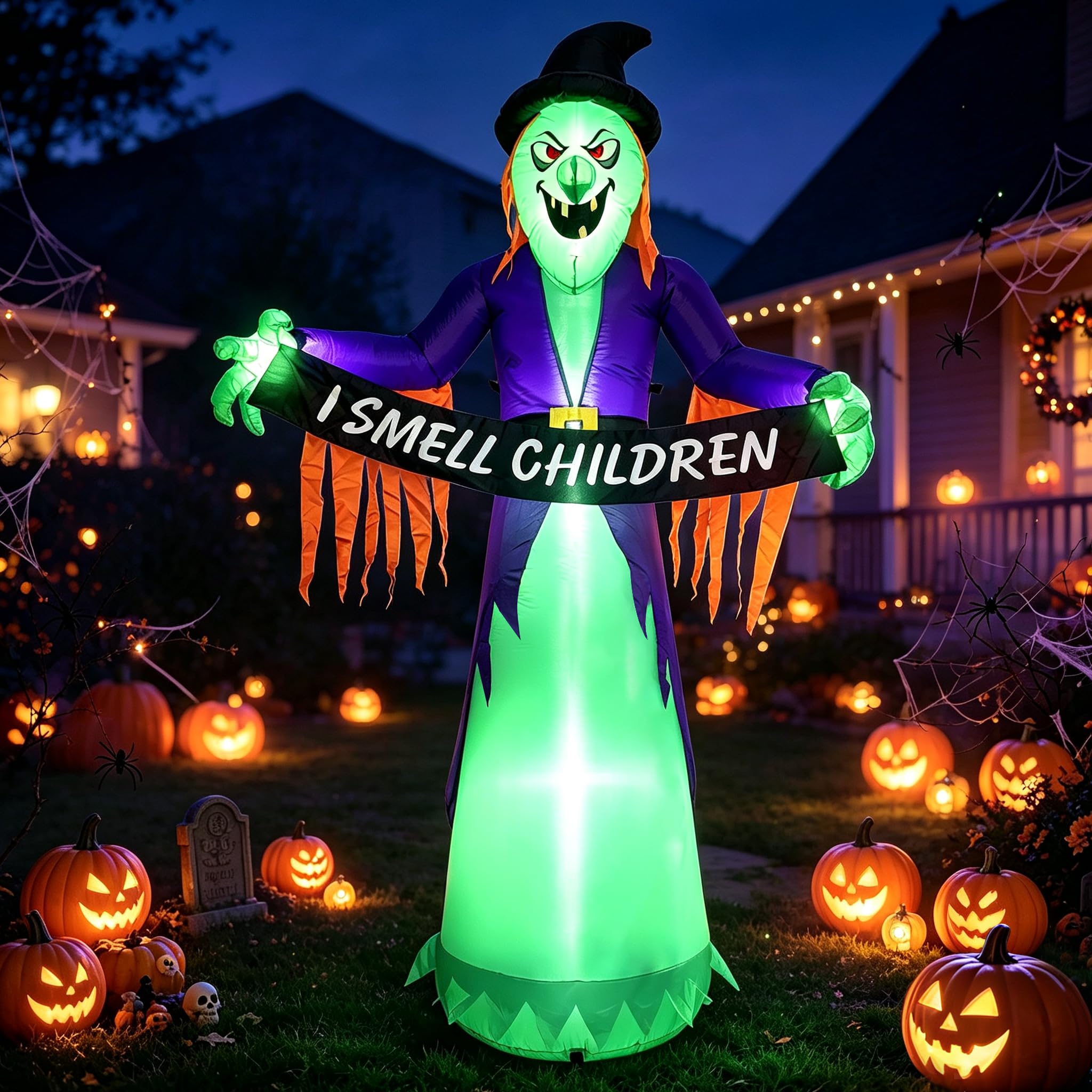 8FT Halloween Inflatable Witch Decorations for Outdoor Yard with LED Lights