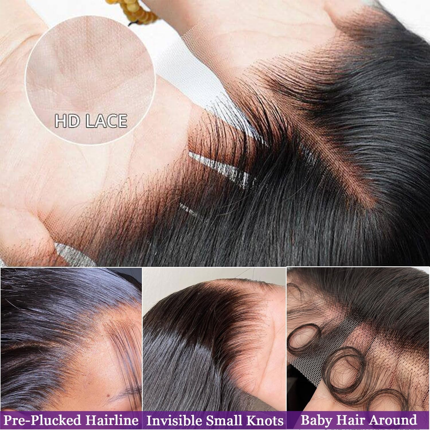 Straight 13x4 Lace Front Wigs Human Hair Wigs Human Hair Pre Plucked Pre Cut Bleached Knots Black Wig 24 inch - Image 2