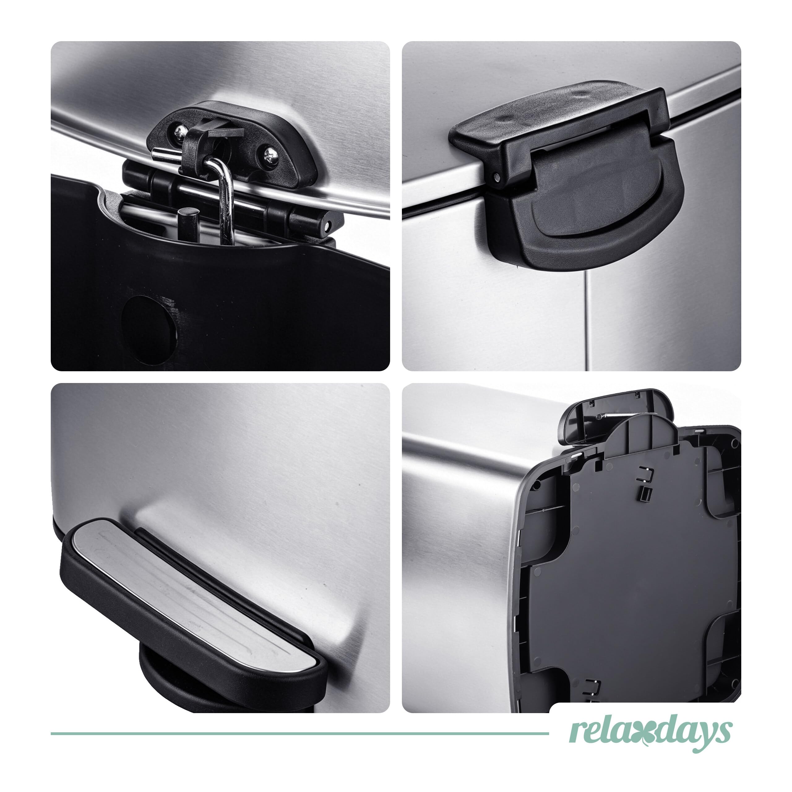 Relaxdays Mülleimer, 60 Liter, Küche, entnehmbarer Inneneimer, silber | Fußpedal, Softclose, Edelstahl, Tretmülleimer