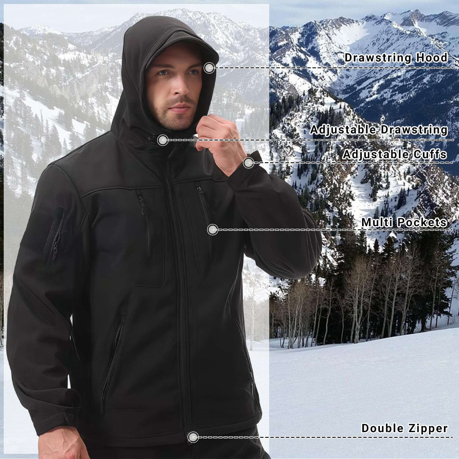 Taktisches Kampfanzug-Set FüR Herren (Jacke Und Hose) Taktischer Fleece-Softshell-Anzug Winddichtes WäRmendes Jagd-Outfit (2-Teilig) wasserdichte Kampfbekleidung Mit Kapuze