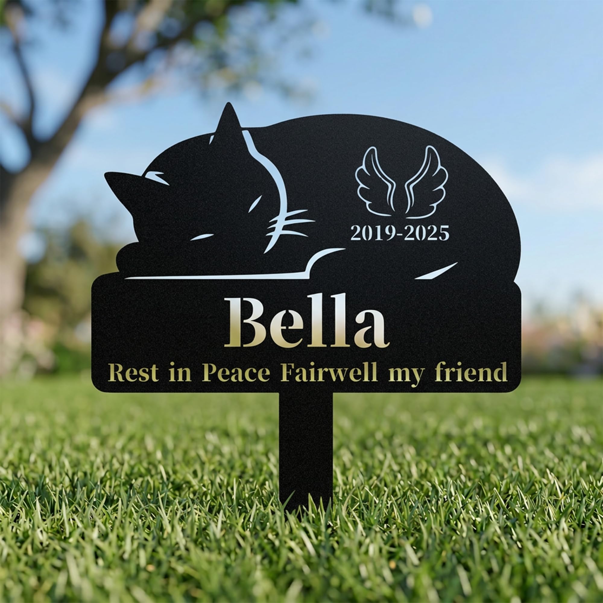 JeathFea Personalized Metal Cat Memorial Grave Stake, Custom Cats Name Memorial Plaques for Outdoors, Cat Memorial Gifts for Loss of Cat, Pet Headstones for Cats Garden Yard