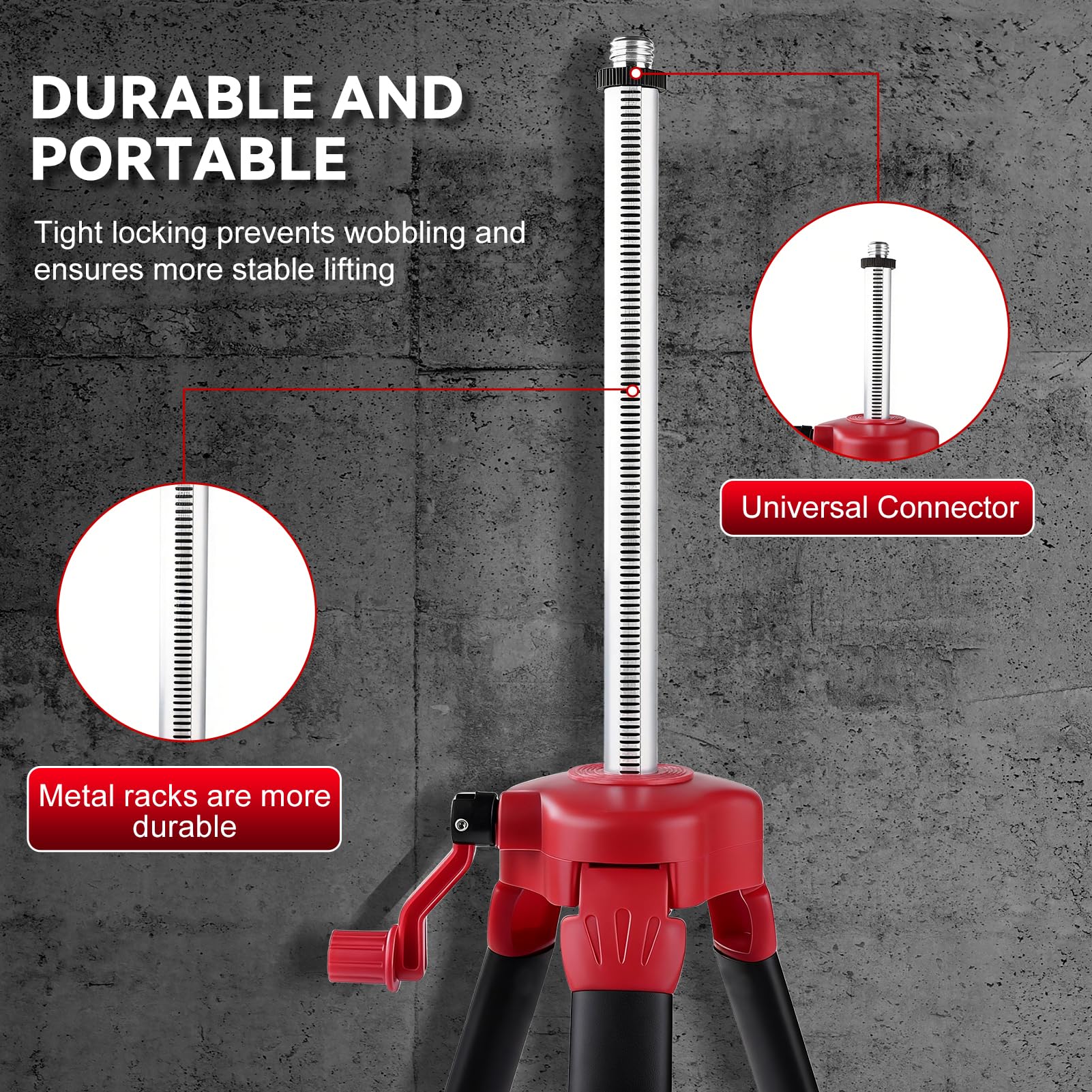 Trepied Chantier 150cm pour Niveau Laser, Pied de Laser Télescopique, avec Filetage 5/8" à 1/4", Trépied Réglable Portable pour Atelier, Garage