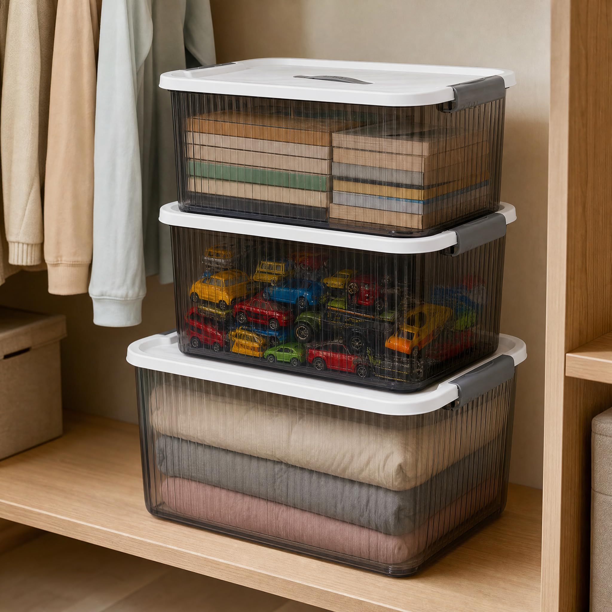 Caja Almacenamiento, Súper grande transparente negro