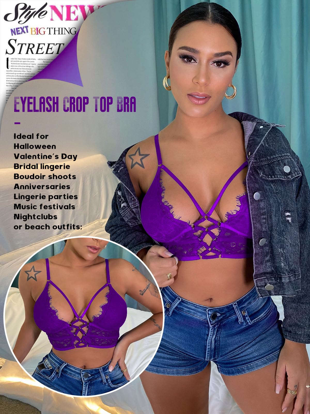 QHQQXN strój damski biustonosz na ramiączkach Criss Cross krótki top z rzęsami biustonosz kamizelka Bralette Busiter bielizna