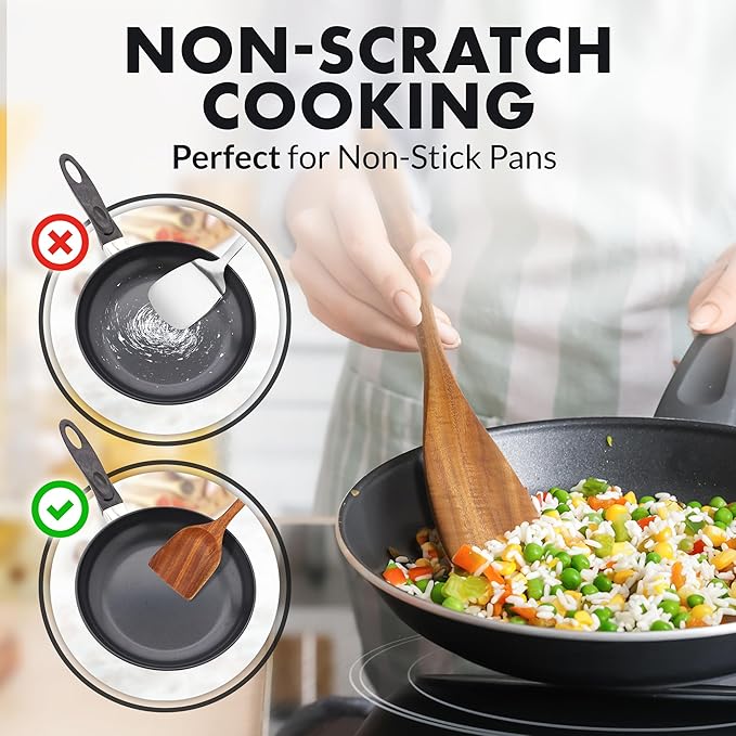 Zulay Kitchen 9-Piece Teak Wooden Utensils for Cooking - Smooth Finish Natural Teak Utensil Set - Non-Stick Wooden Spoons for Cooking - Kitchen Gift Set - Comfortable Grip Wooden Utensil Set