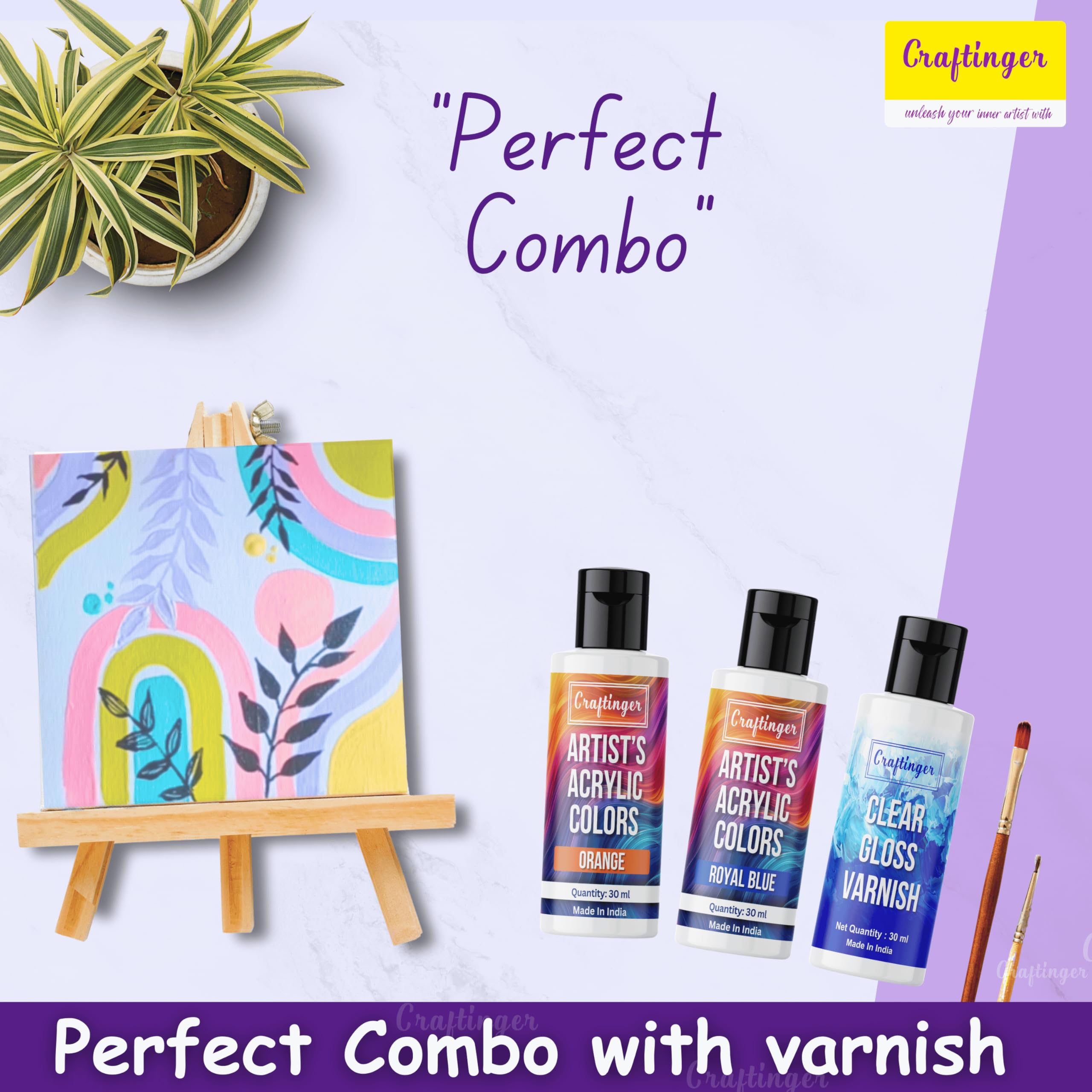Craftinger 12-Sets Acrylic Colours with 30ml Varnish | Each 30ml Pastel & Essential Colors | Multi-Surface color for Canvas, Wood, Glass, Metal, Plastic & More | Set for Adults for Artists, students, Children & Hobbyists 4