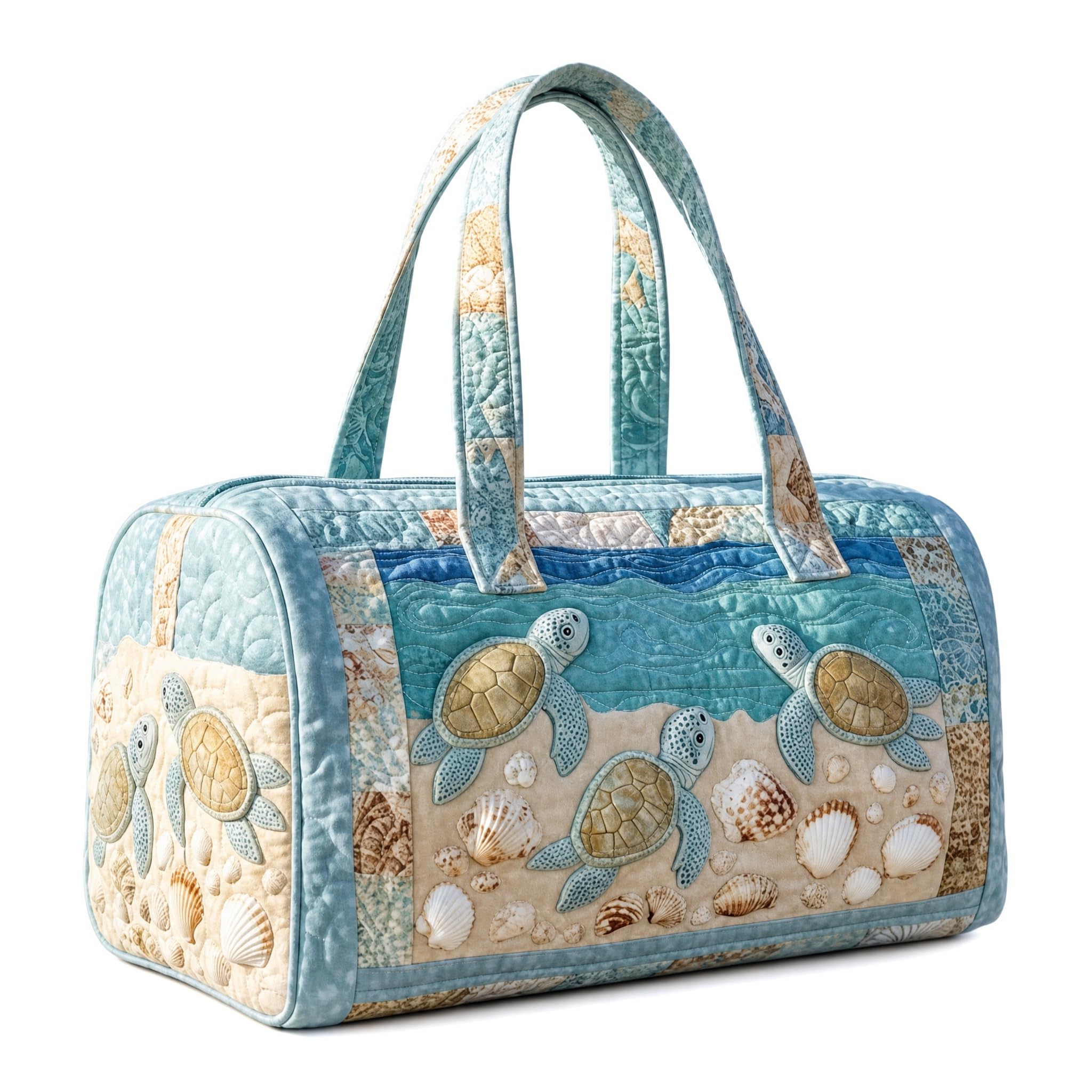 Hippie Van Quilted Duffle Bag, Retro Boho Quilted Tote Bag for Women, Lightweight Floral Travel Weekender Bag, Seaside Style Portable Beach Bag (C,M(16″Lx8″Wx8″H))