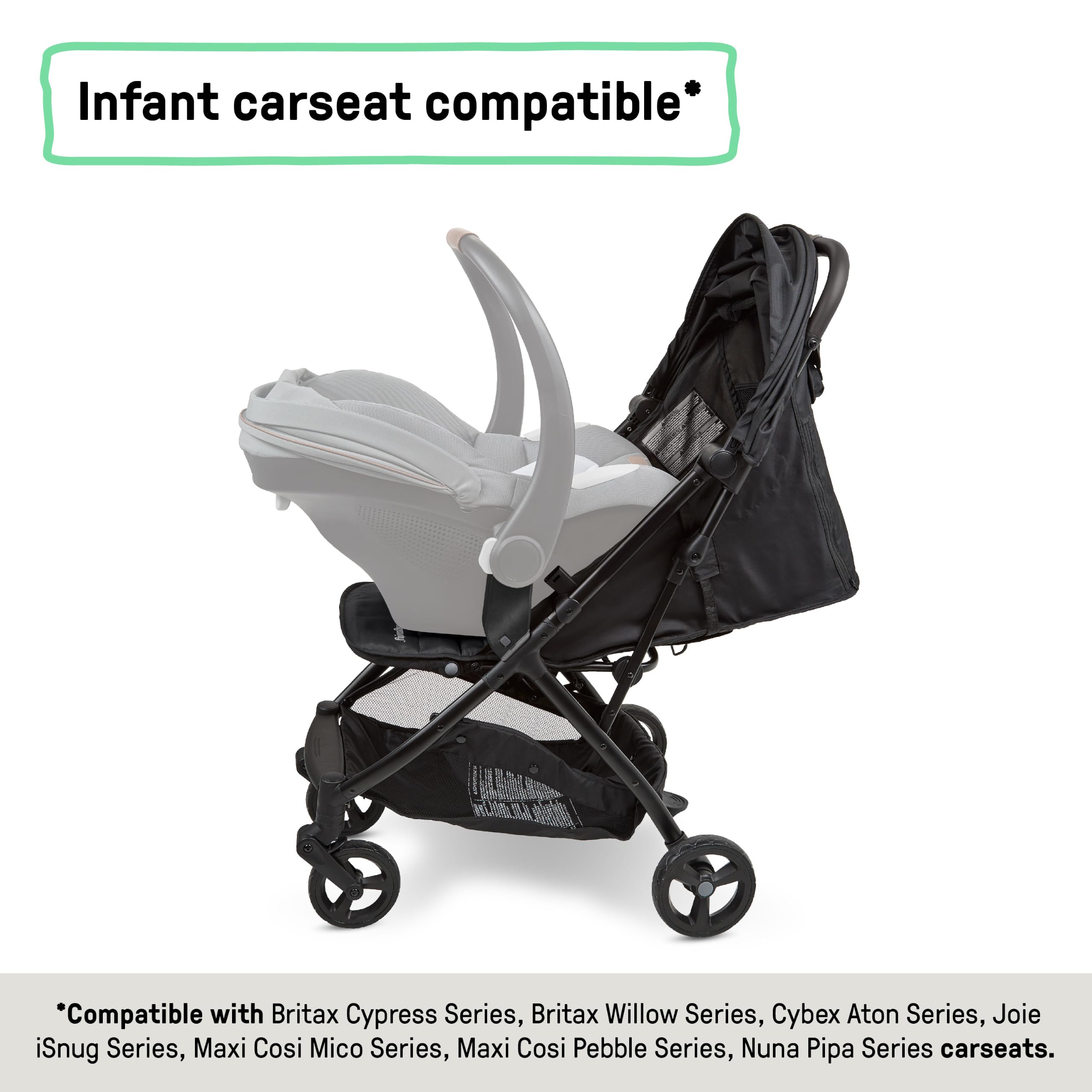 Ingenuity Passeggino 3Dquickclose CS+ Pieghevole Compatto con Cappottina Oversize, Ampio Spazio Portaoggetti, Leggero, Nero