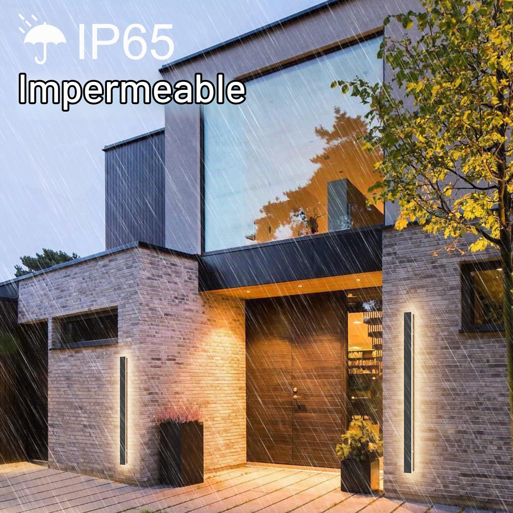 K-Bright Aplique de Pared Exterior/Interior 45W 150CM Apliques de exterior IP65 Impermeable Blanco Cálido 3000K Luz de Pared Larga para Escaleras Pasillos Balcón Patio Jardín Balcón