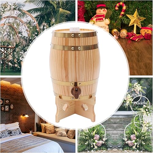 Miniatura 3 de Barril de madera de pino de LOYALHEARTDY de 5 l de madera de pino de primera calidad, con soporte vertical para almacenamiento de whisky, vino,