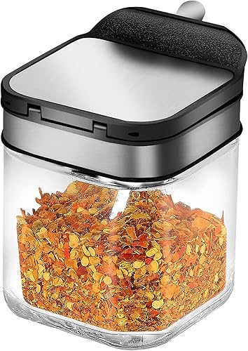 V-Shine Contenedor de especias para condimentos con tapas y cucharas de acero inoxidable 304, recipientes de vidrio transparente para condimentos,