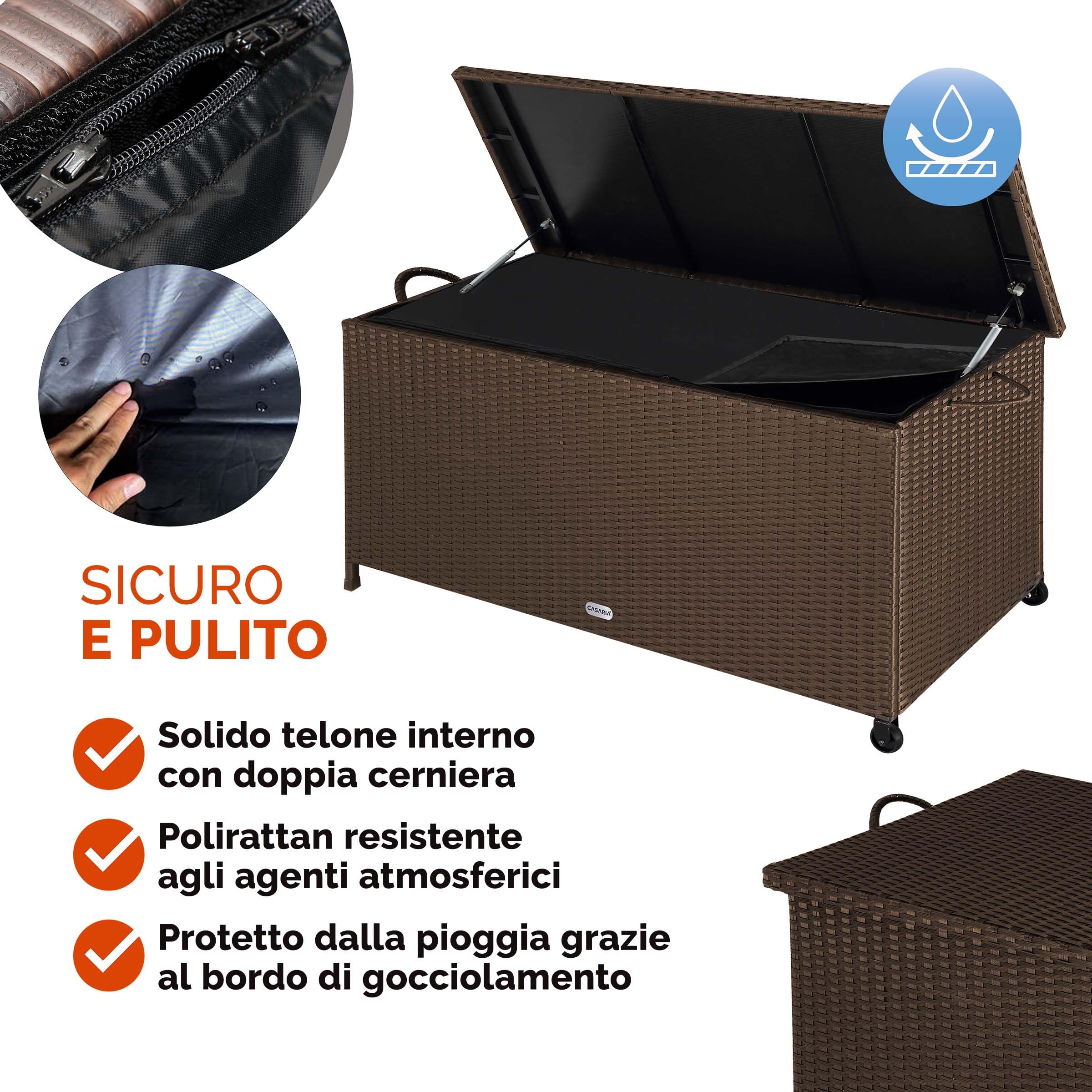 Casaria® Baule da Esterno XXL 117x53x60cm 270L Box con Ruote Impermeabile Resistente Cassettone Contenitore Cuscini Giocatoli Mobili Giardino Bauli