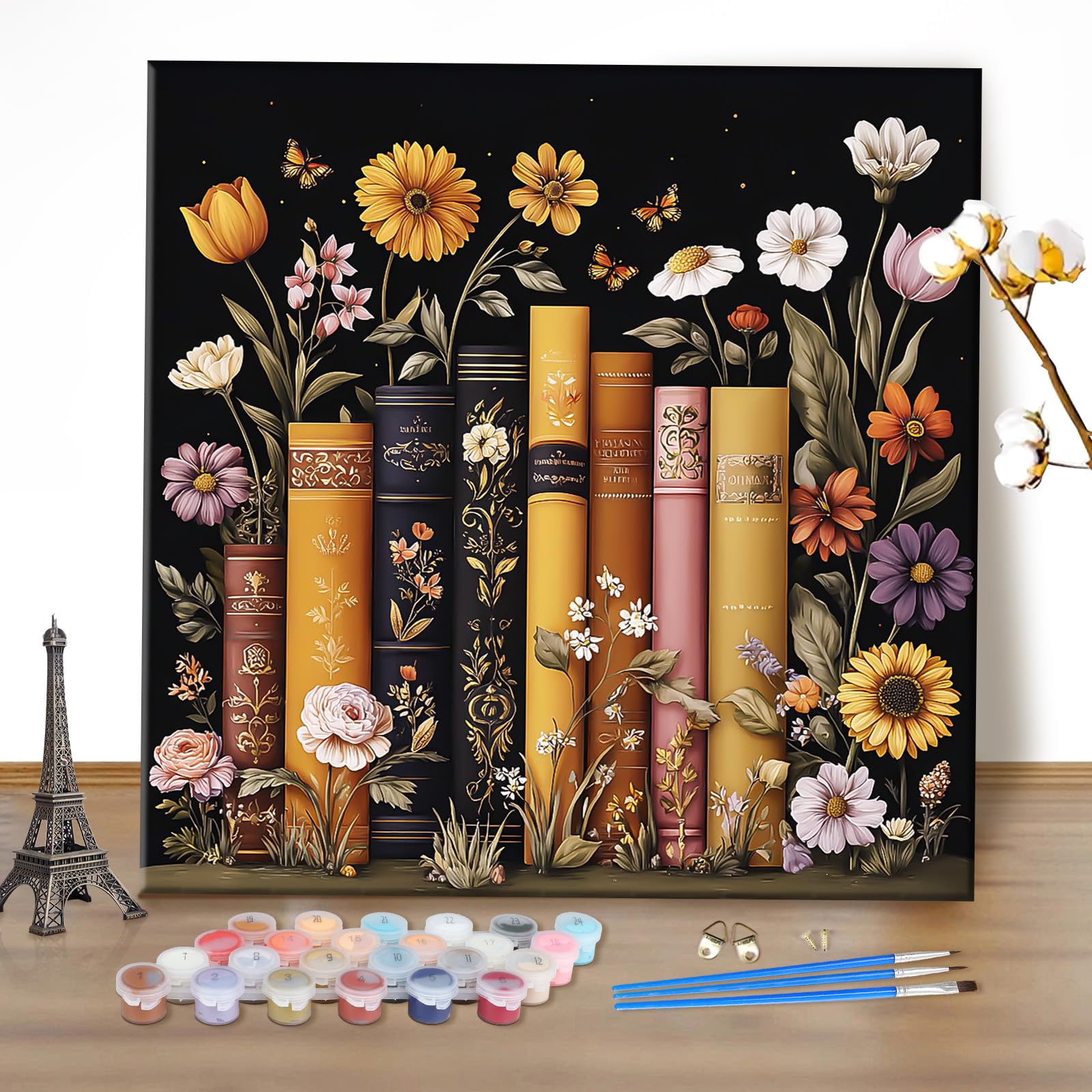 MEIYUDA DIY Paint by Numbers for Adults Bookshelf, Flower Paint by Numbers Kits, Arts and Crafts for Beginner, Drawing Paintwork Wall Art 40x40cm(Without Frame) — image 1